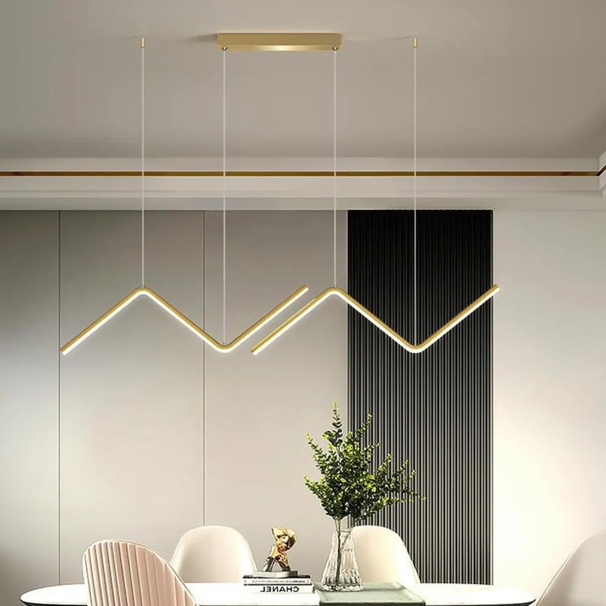 Black modern 2-light wave pendant lighting — Matte Black / Warm White (3000K)