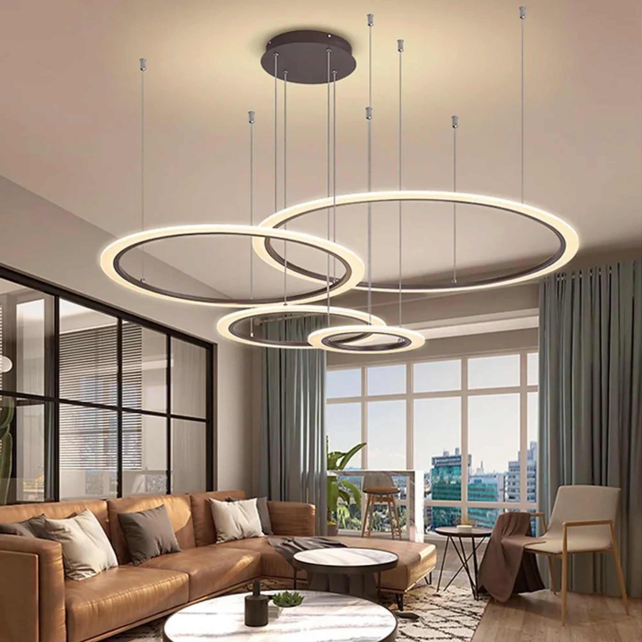 Lighom 4-ring geometric white chandeliers in synthetic — Natural White (4000K)