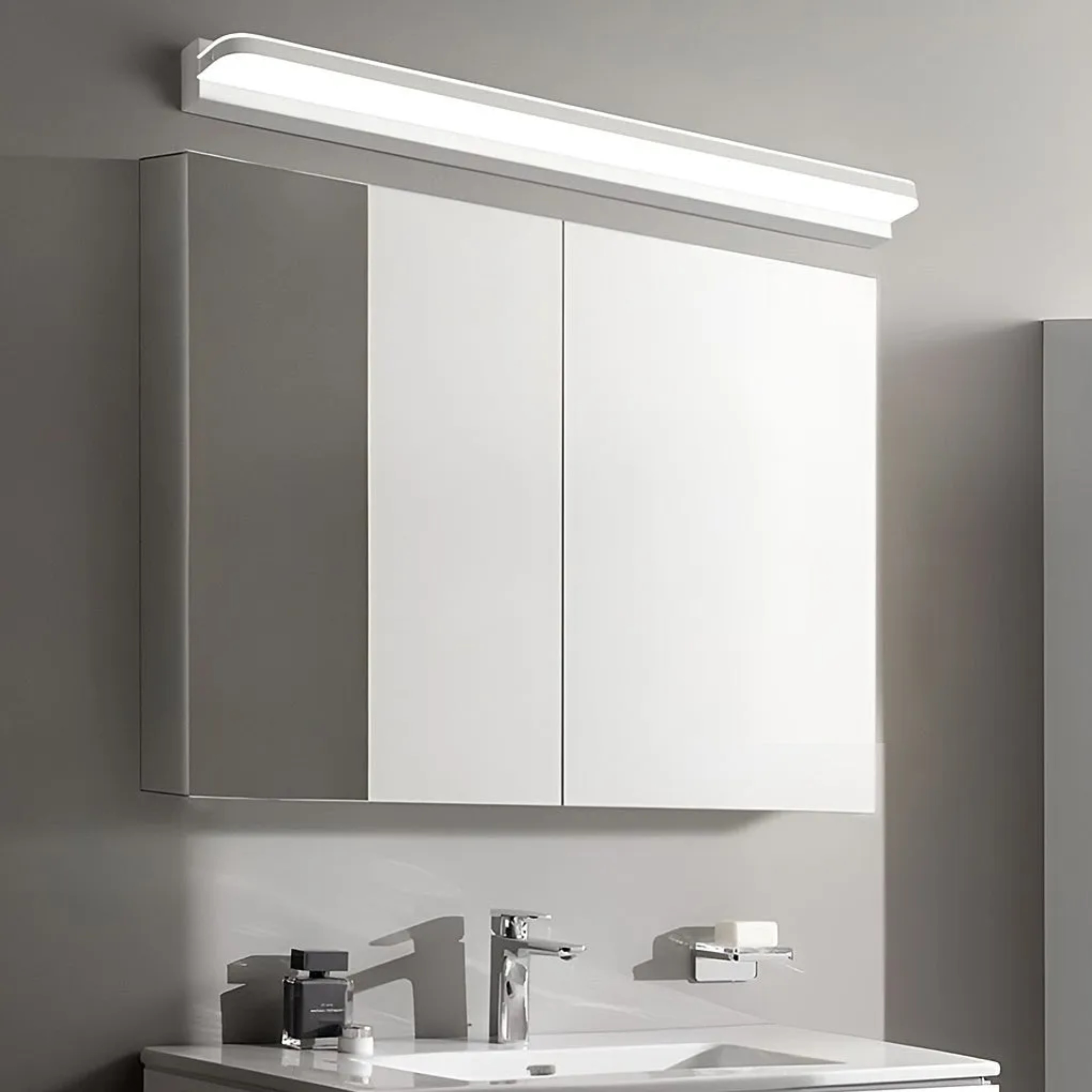 Modern polished vanity gray bathroom vanity lighting, Lighom — 24.2" W / Warm White (3000K) / Polished Chrome