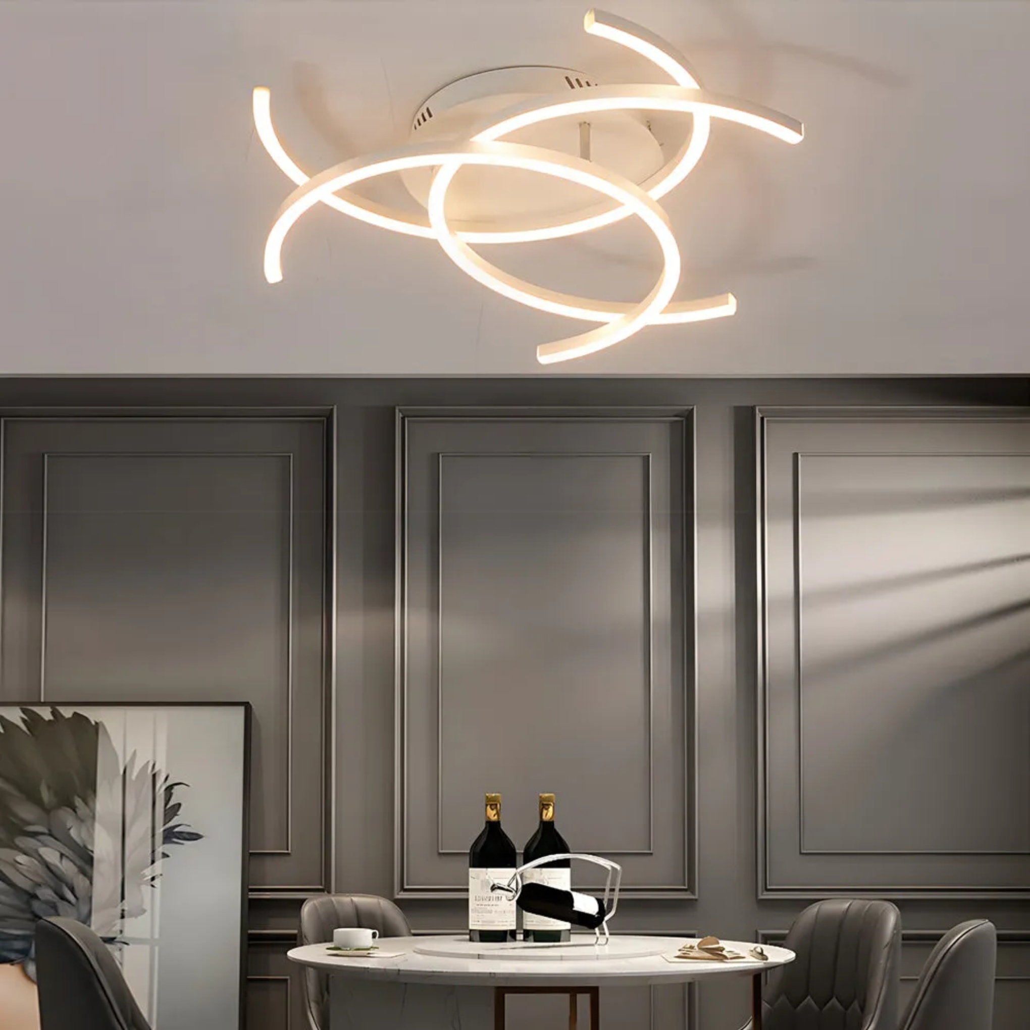 Black synthetic lines semi-flush mount light - modern — Matte Black / 3-Light