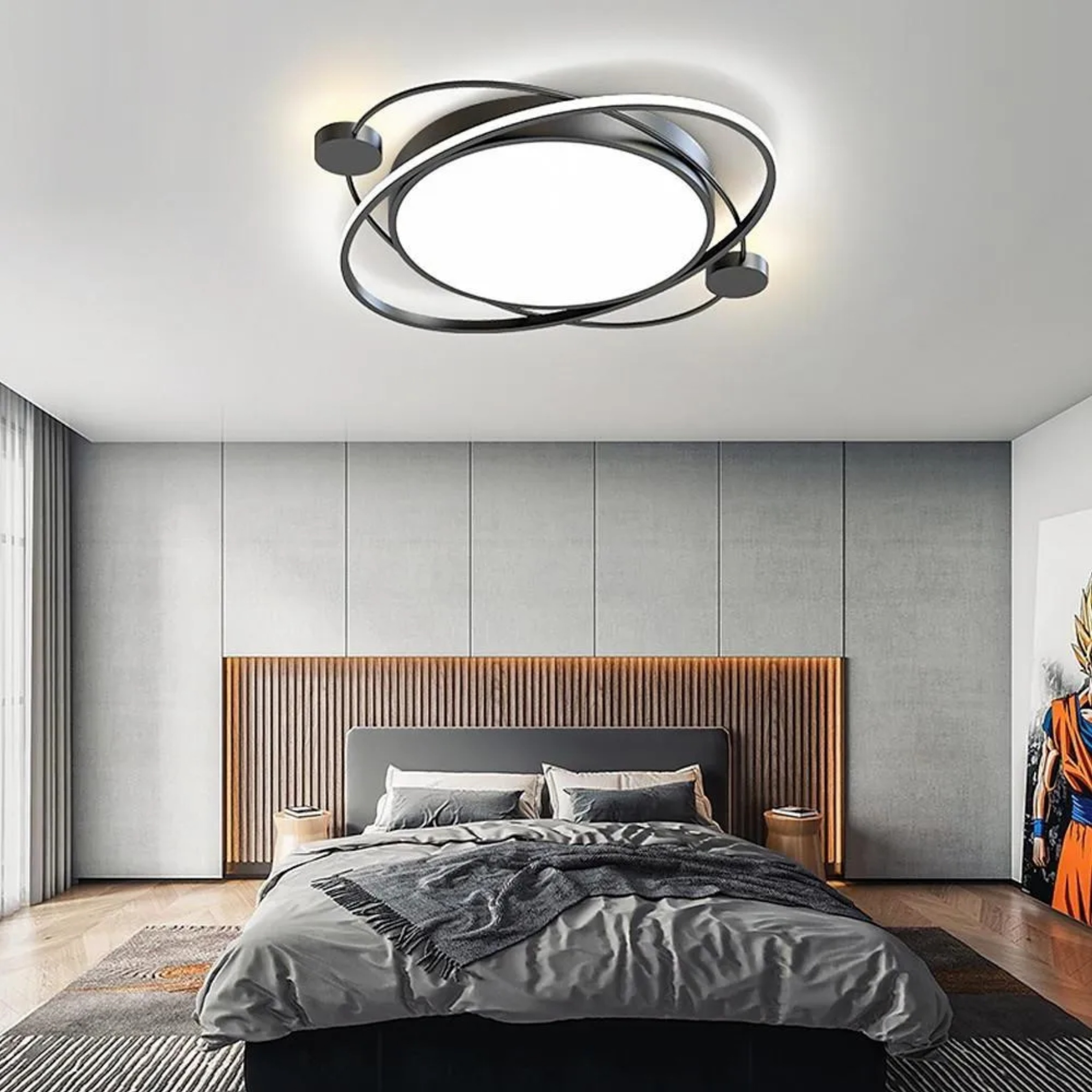 Circle geometric black synthetic flush mount lighting — Warm White (3000K) / White