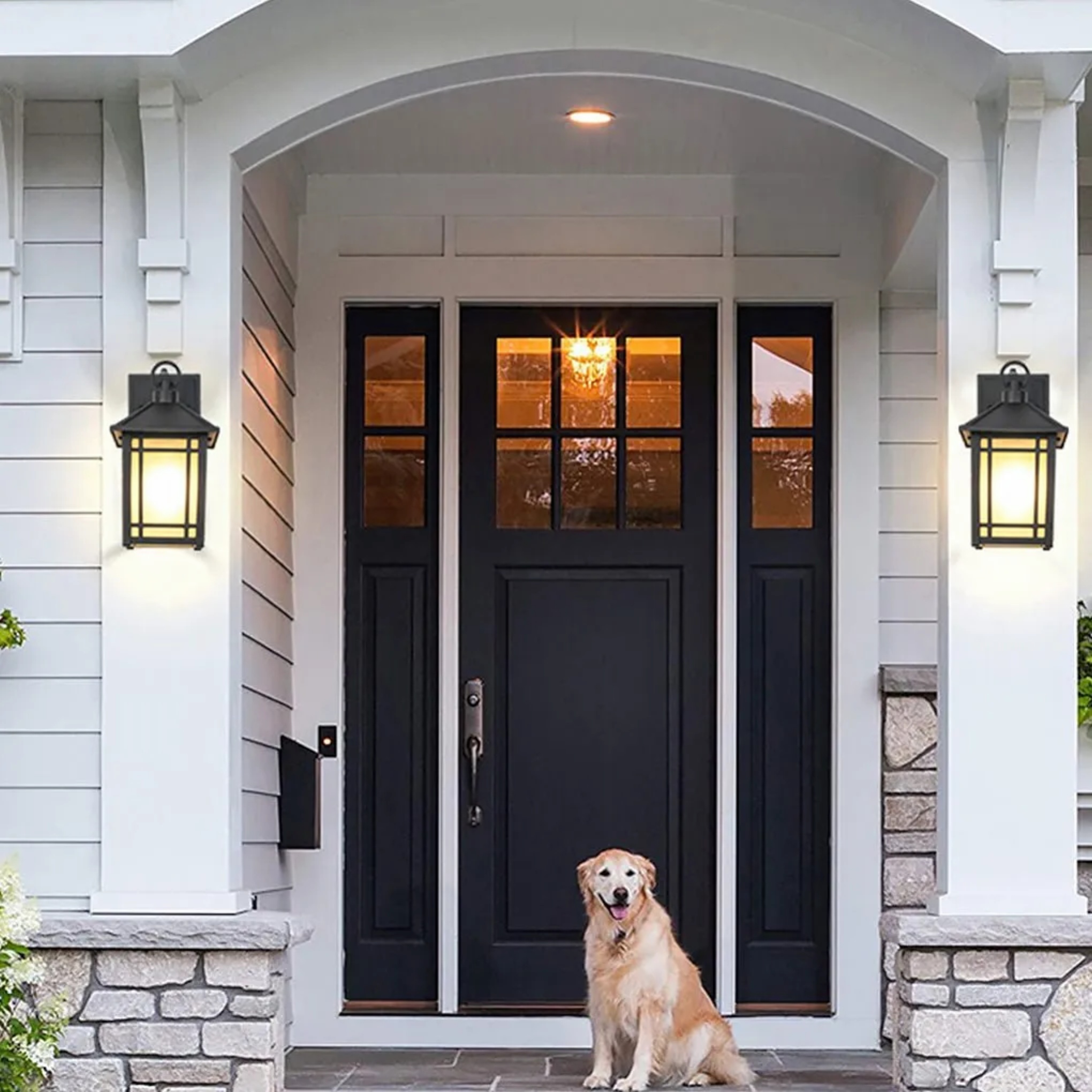 Lighom modern exterior light-sensing black outdoor wall lighting in metal glass aluminum