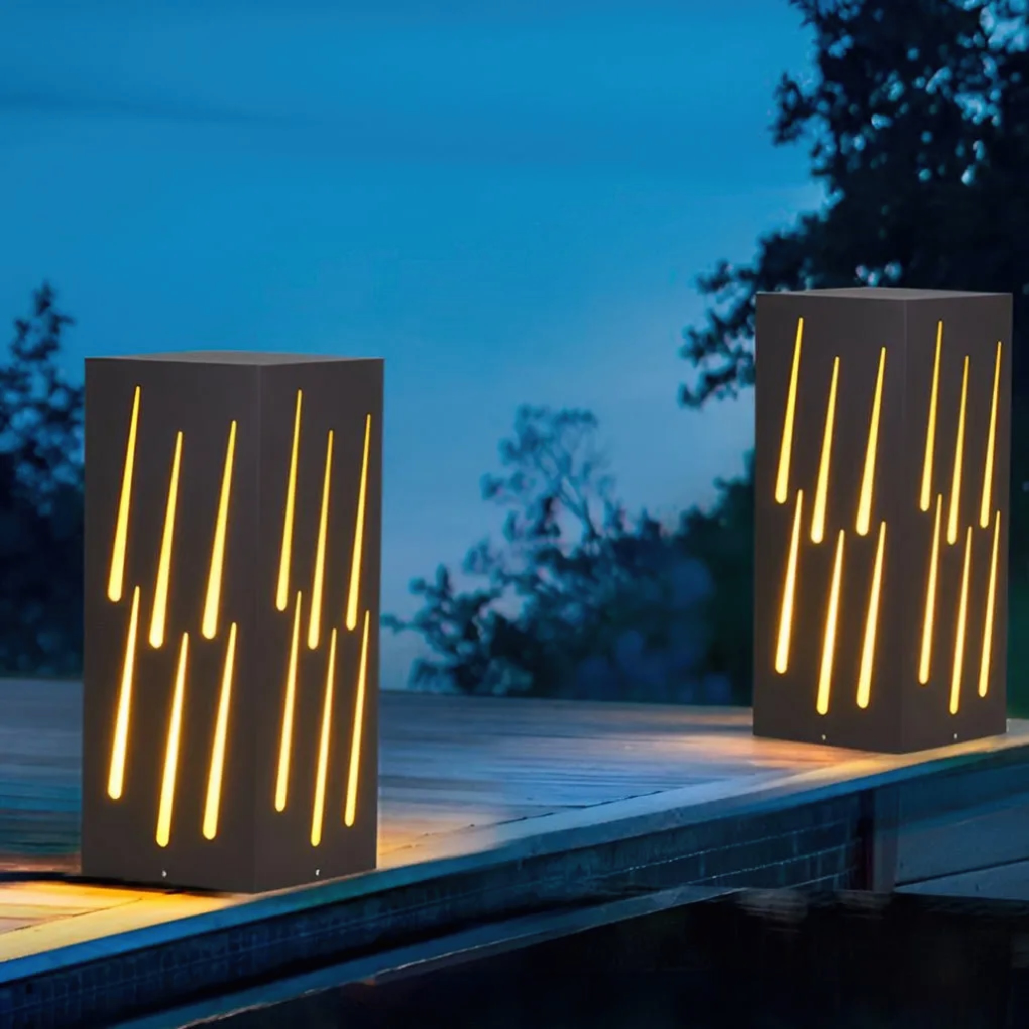 Industrial deck pillar metal landscape lighting — 6"X6"X12" / Set of 1