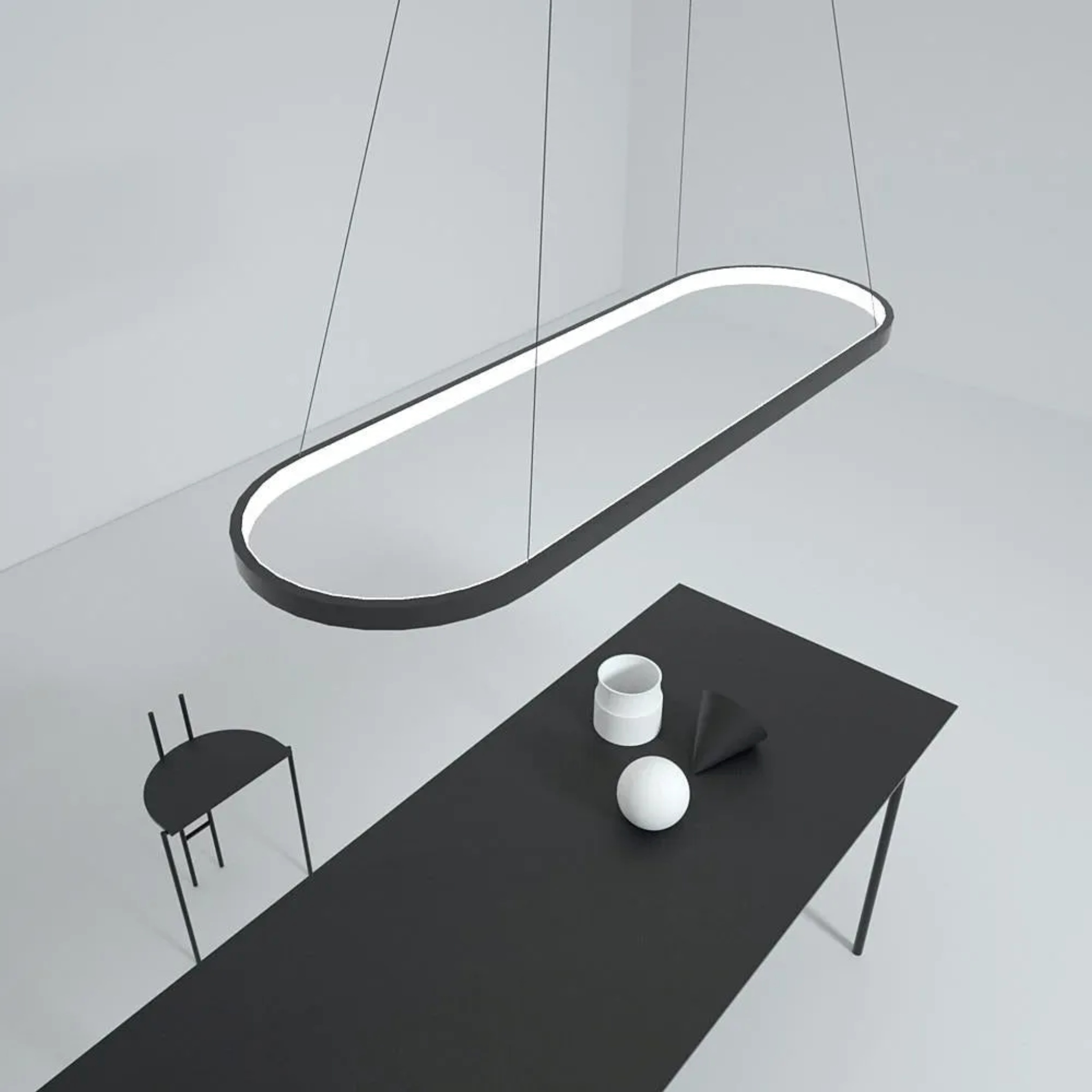 Modern artistic oval black pendant lighting, Lighom — 28" W x 8" D / Warm White (3000K) / White