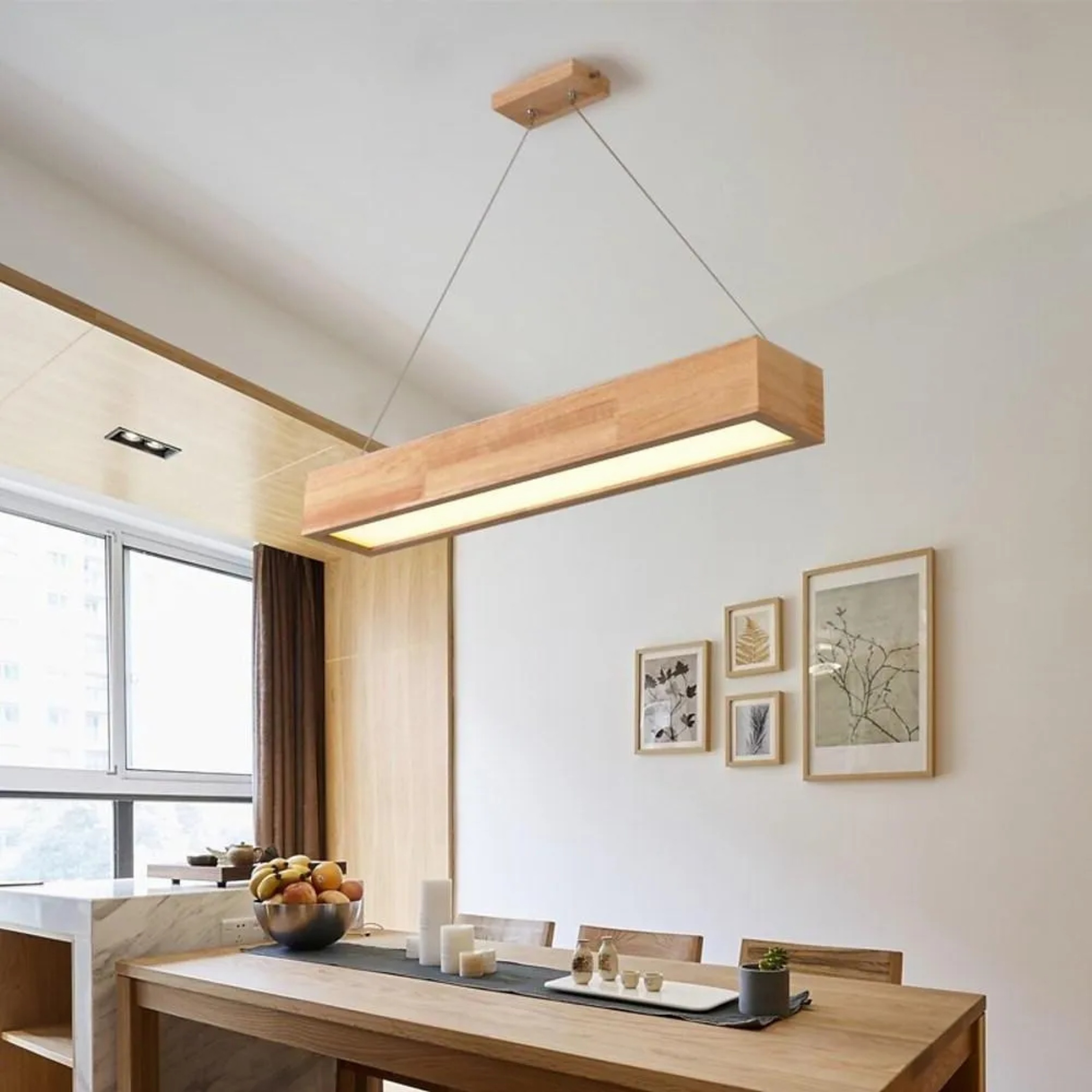 Lighom rectangular rust wood pendant lighting for office — 24" / Warm White (3000K)