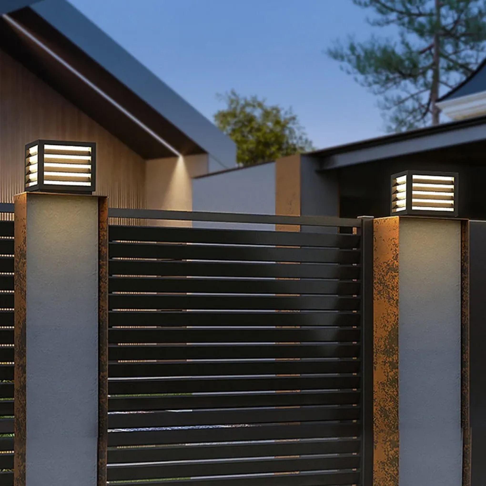 Gray Industrial light in garden, synthetic and metal finish