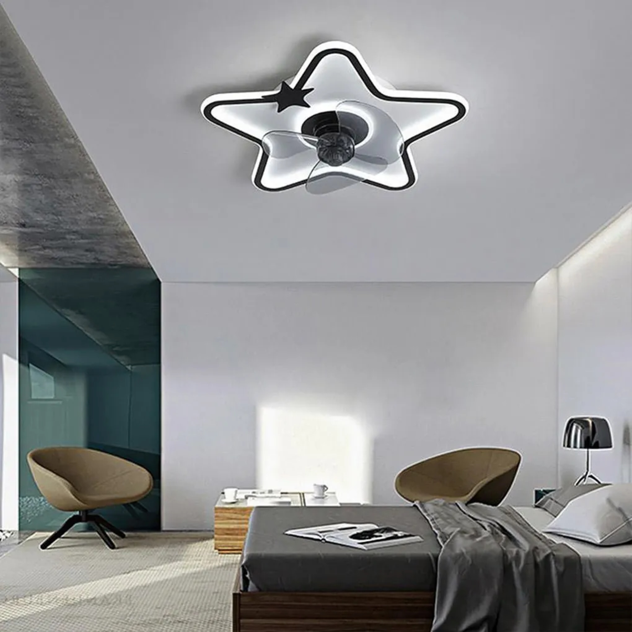 Star-shaped kids black kids ceiling fans in synthetic — Matte Black