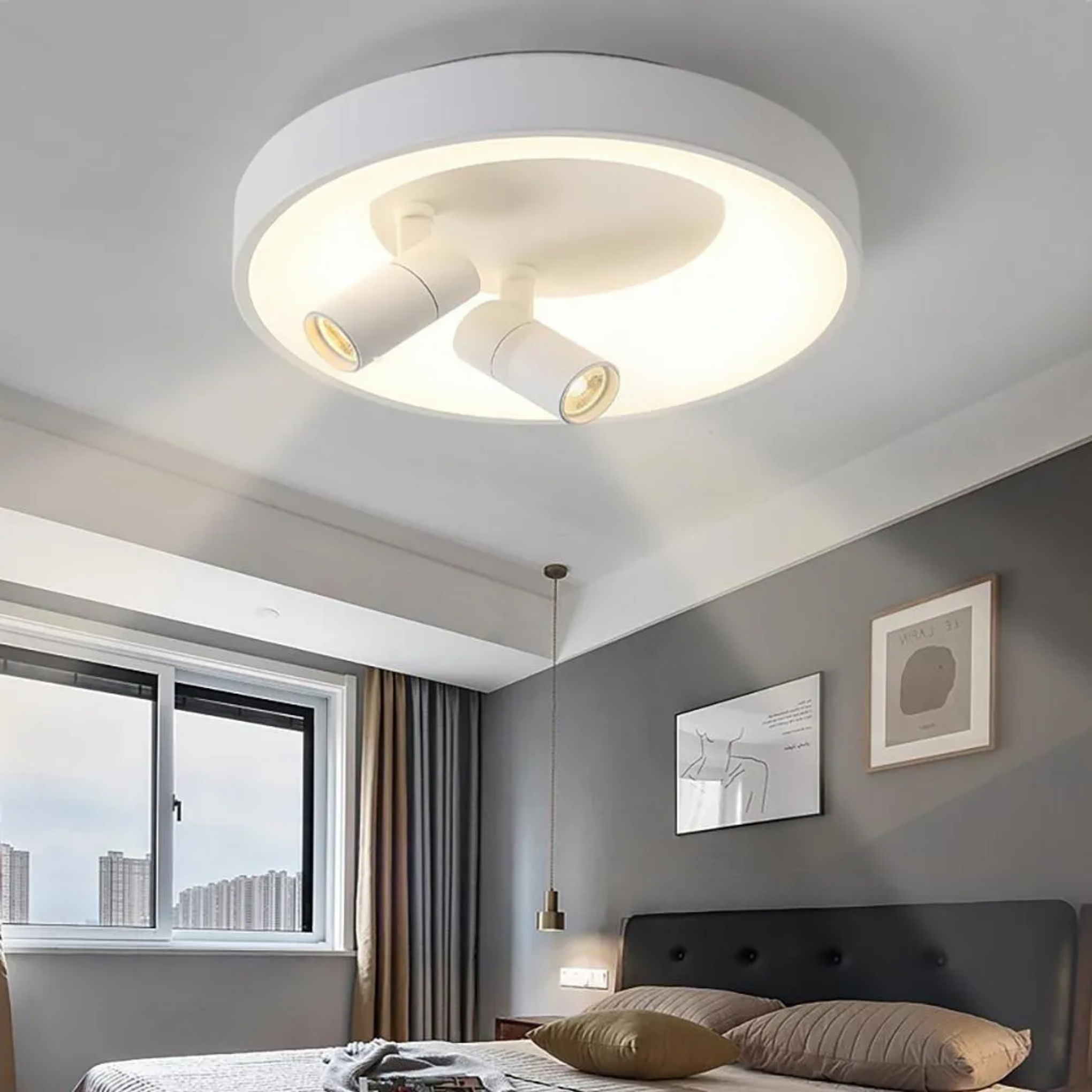 Circle spotlight flush mount lighting in synthetic — 12" / White