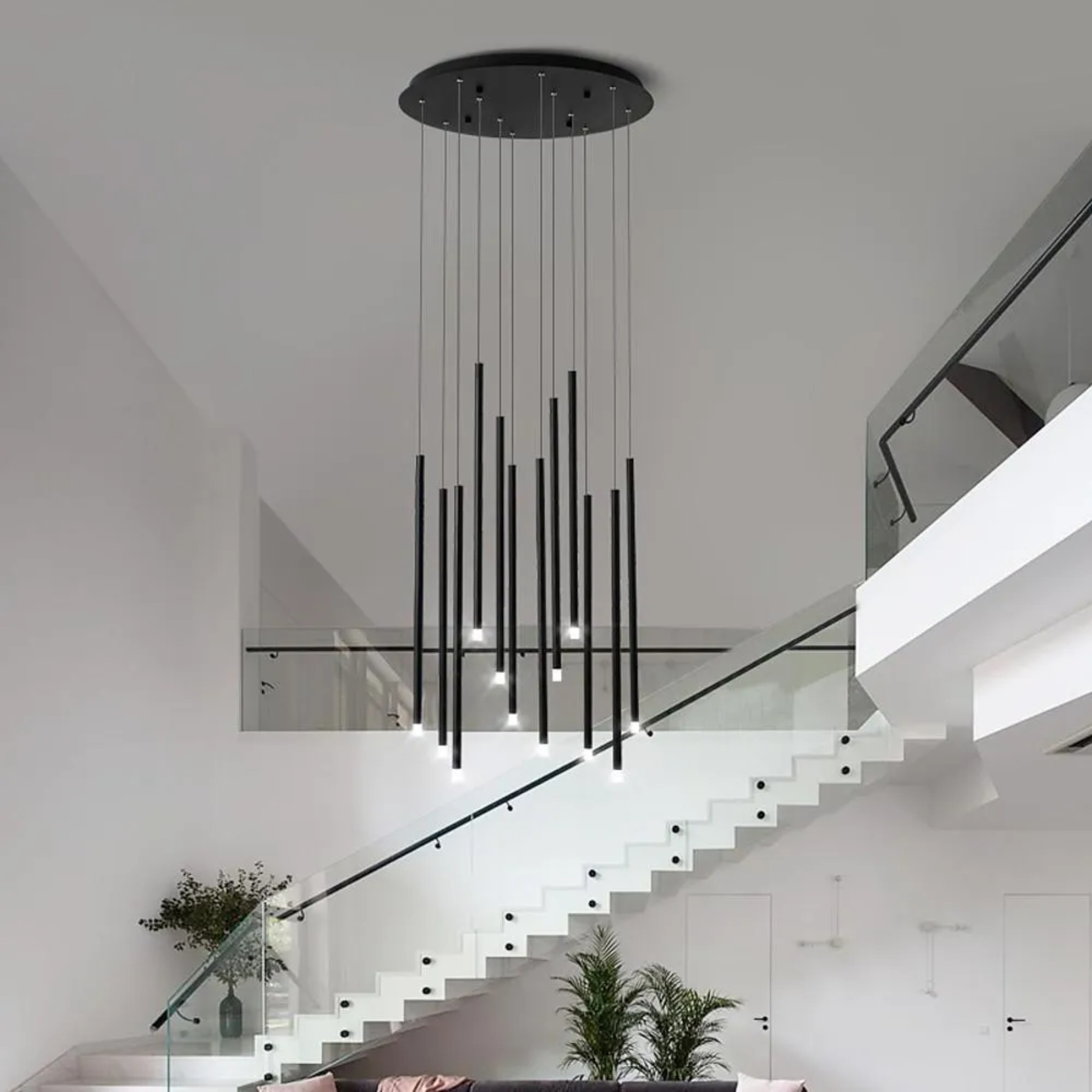 Modern cluster cylindrical black pendant lighting — Warm White (3000K) / Matte Black