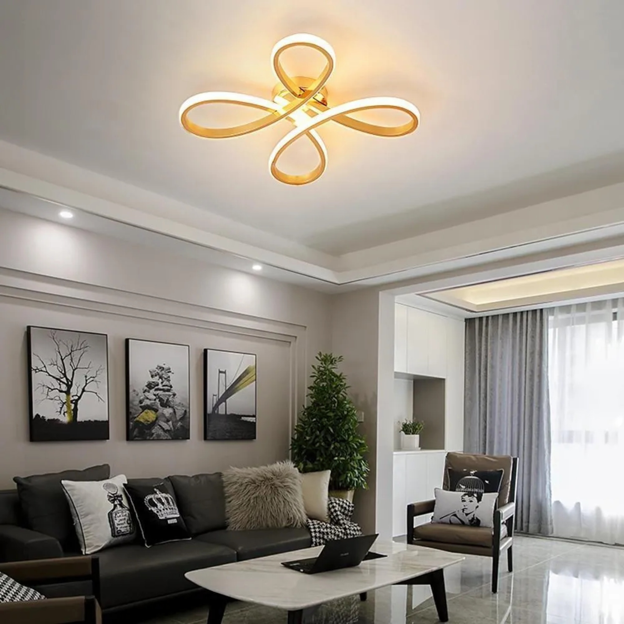 Lighom flower linear synthetic semi-flush mount light for kitchen — 20" Diameter / Warm White (3000K)