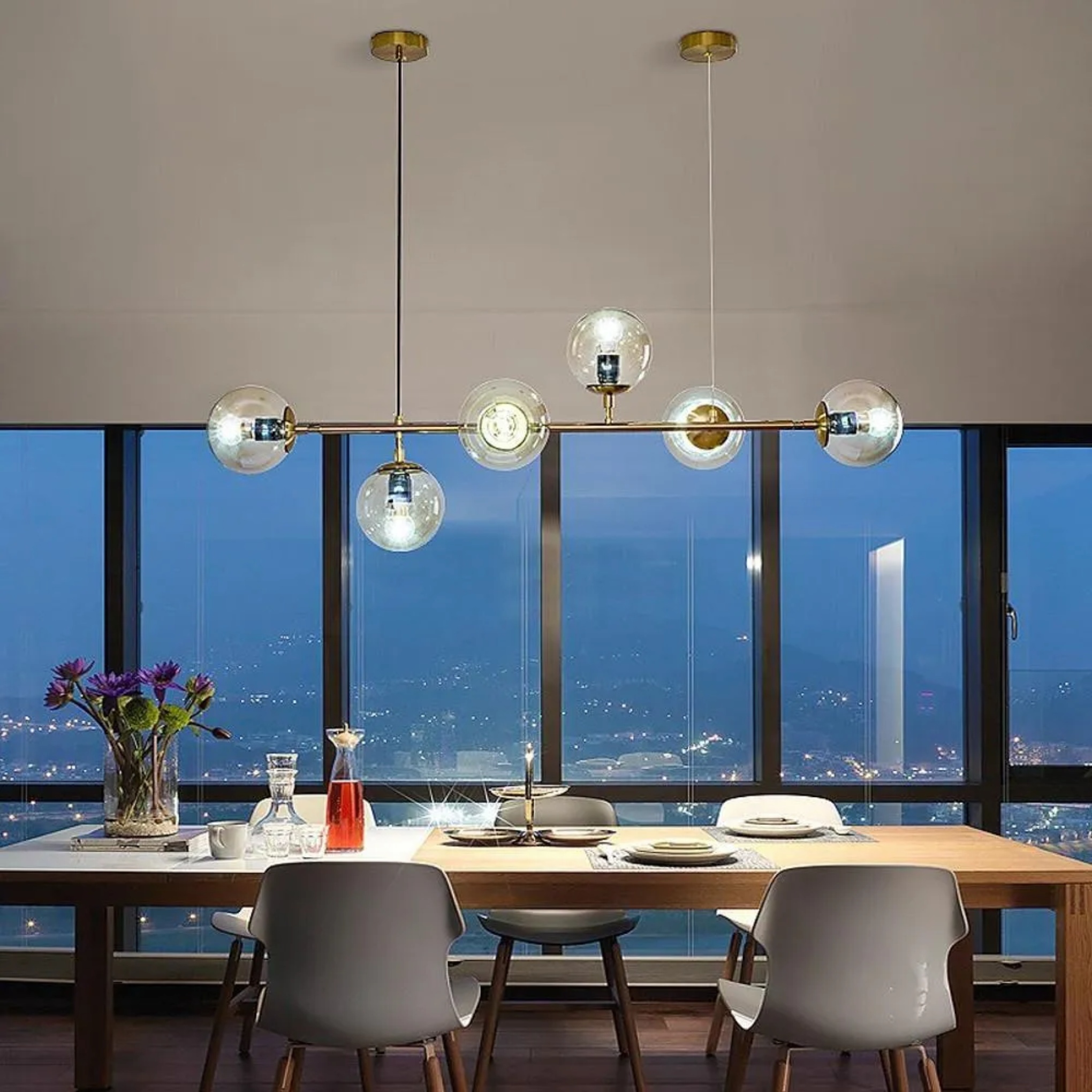 Linear heads transparent glass chandeliers, Lighom — Gold & Amber / No Bulb / 4-Light