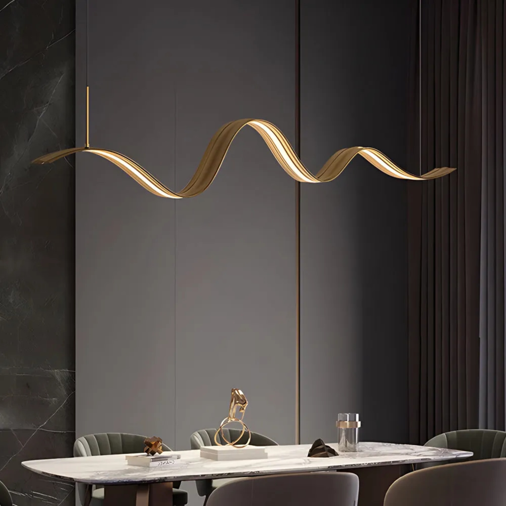 Linear wave brass pendant lighting for kitchen — 39.4"X2.4"X5.9"