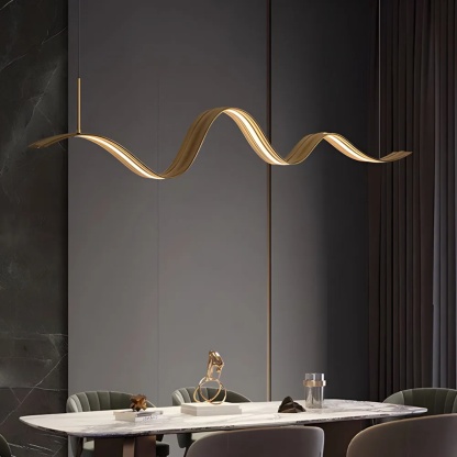 Linear wave brass pendant lighting for kitchen — 39.4"X2.4"X5.9"