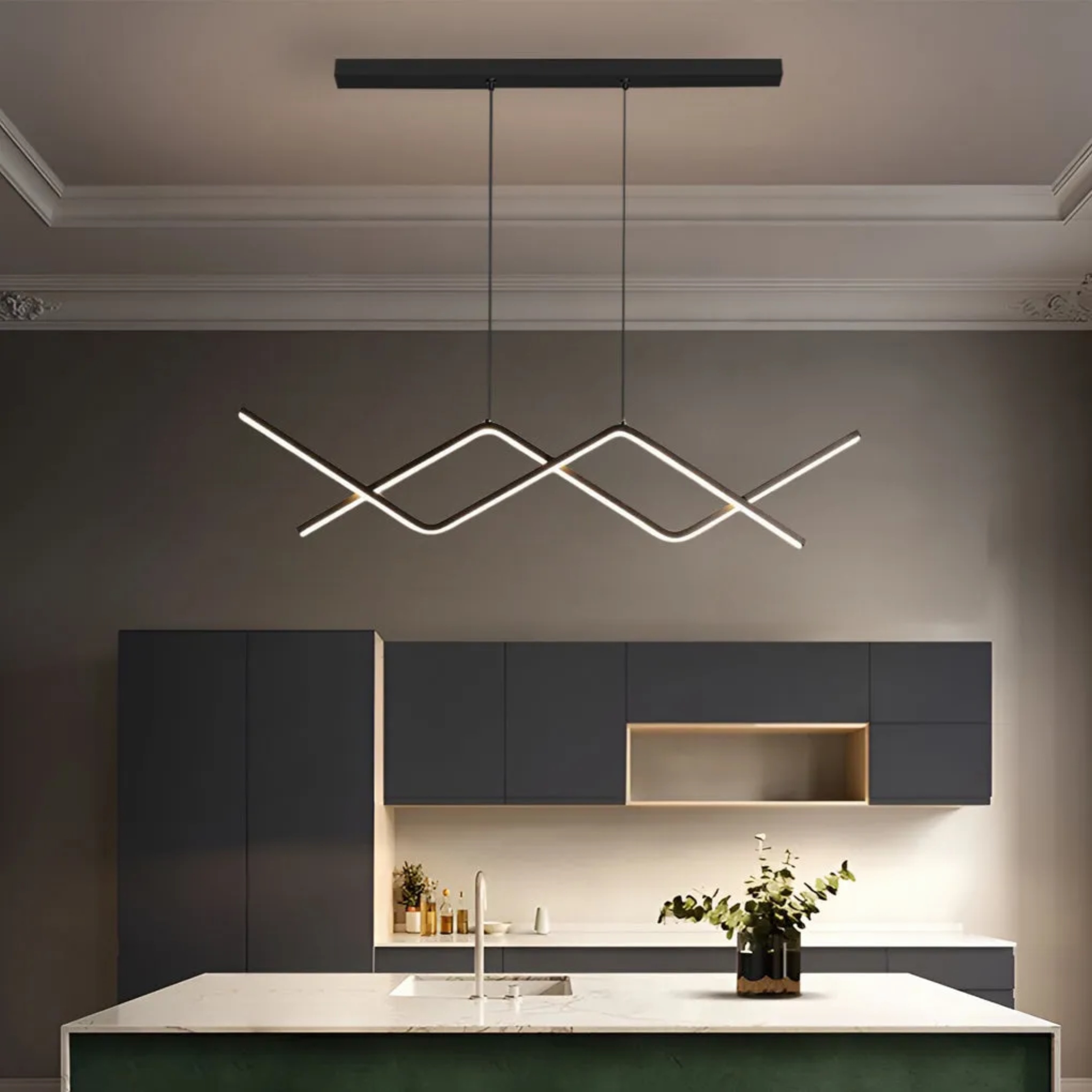 Black metal linear pendant lighting - modern — Cool White (6000K) / Matte Black