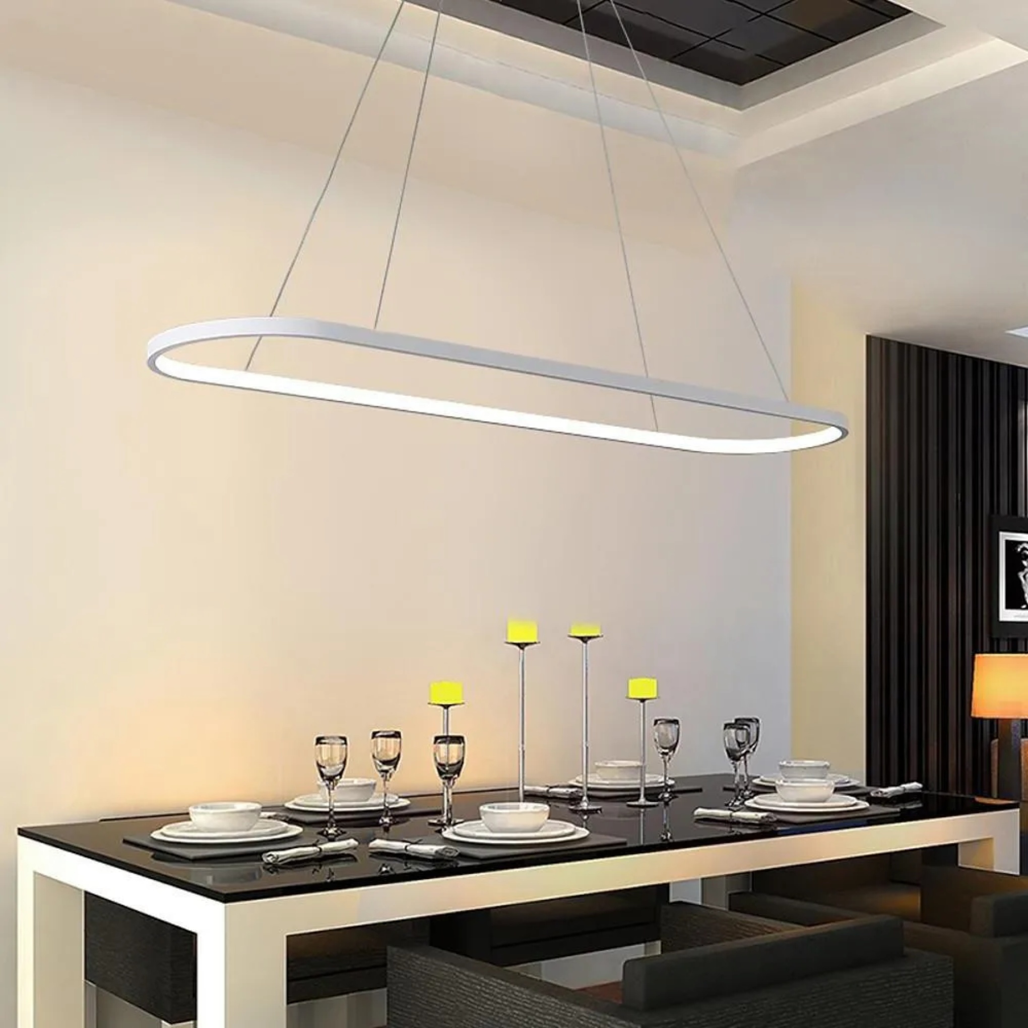 White linear rectangle pendant lighting