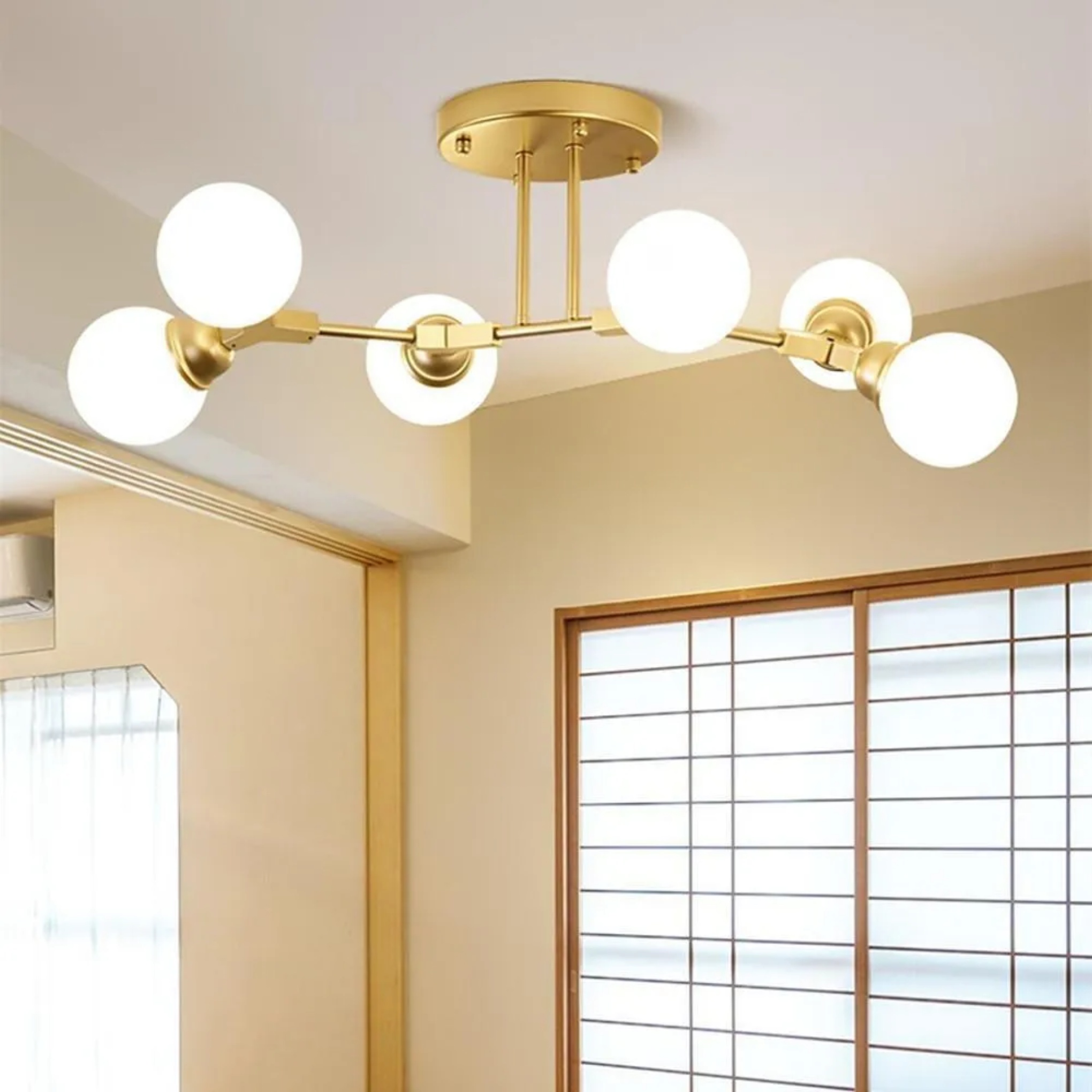 Black modern shades sputnik semi-flush mount light — Warm White (3000K) / Matte Black