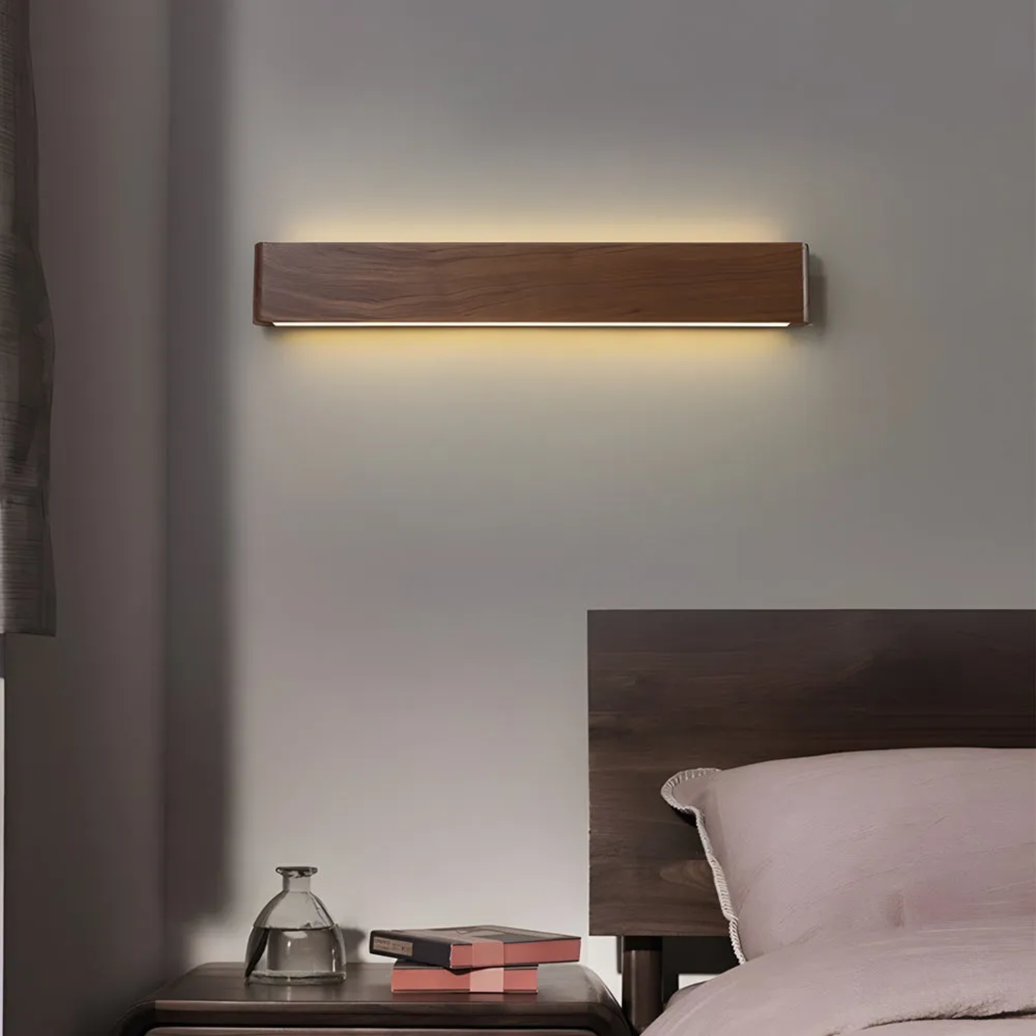 Modern linear wood wall sconces — 7.9" L x 1.4" W x 3.3" H / Down Lighting