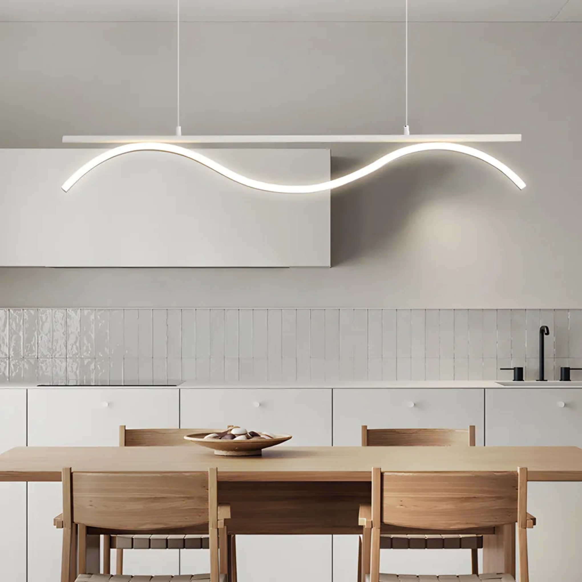 Modern wave linear white synthetic pendant lighting, Lighom — Cool White (6000K)