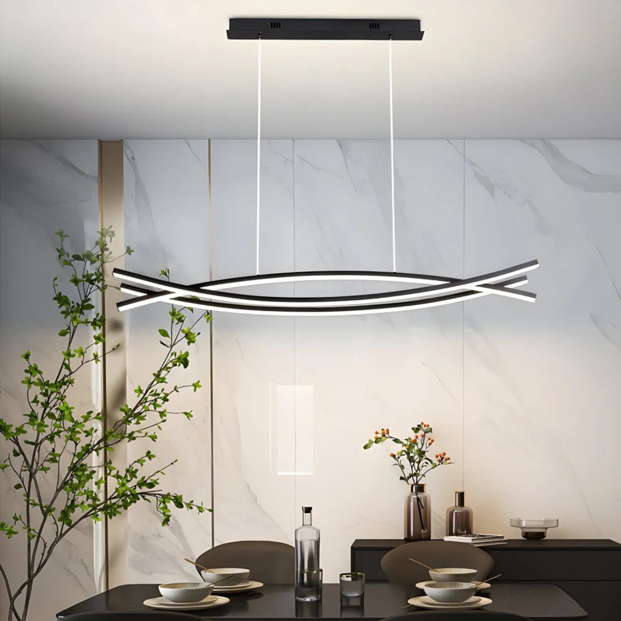 Lighom modern long line black pendant lighting in synthetic — 39.4" / 3-Color Changeable