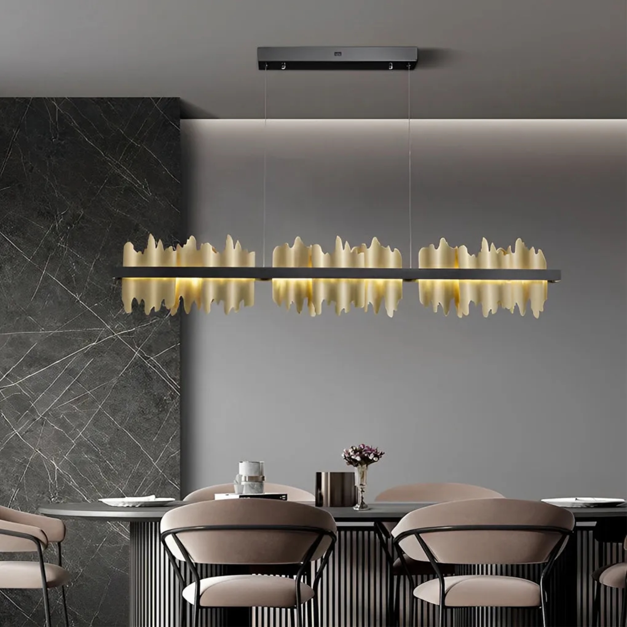 Modern strip long black pendant lighting in metal — Brushed Gold