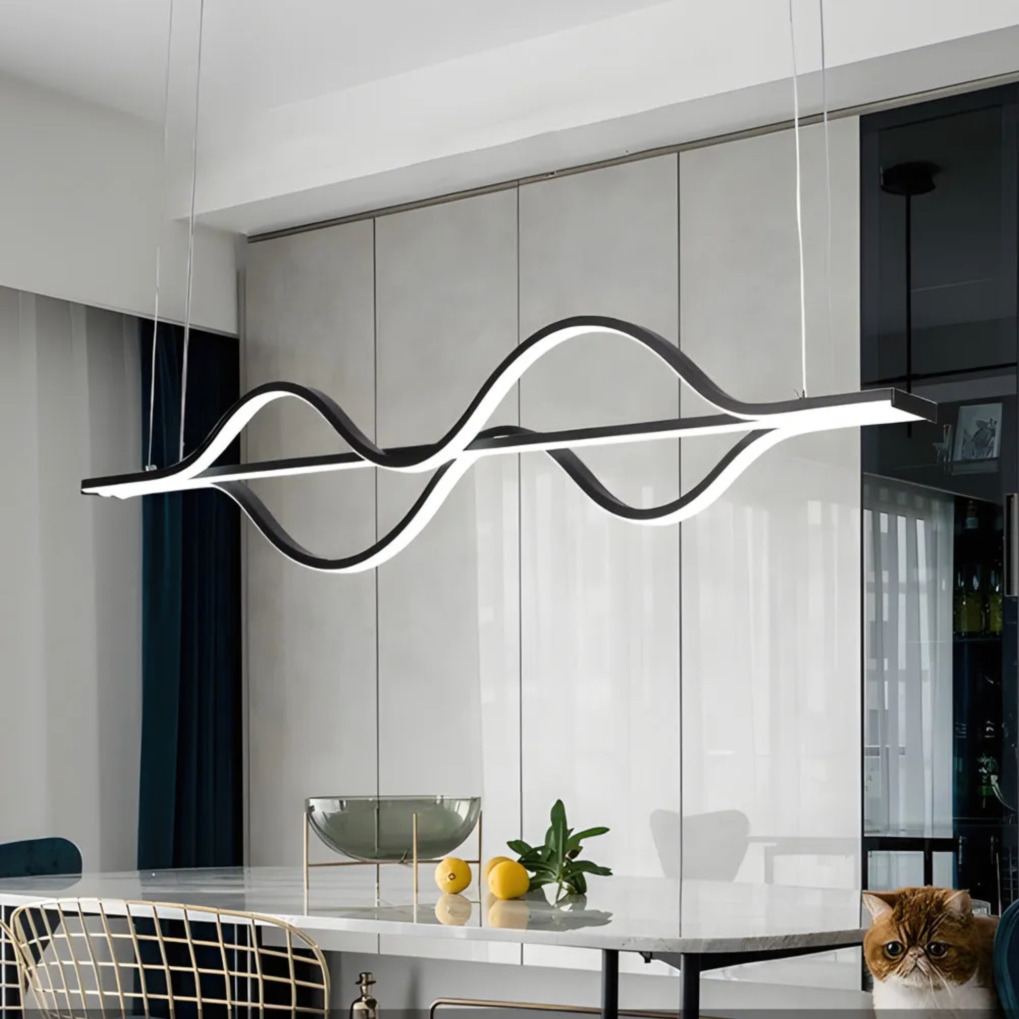 Modern wave line black synthetic metal glass pendant lighting, Lighom