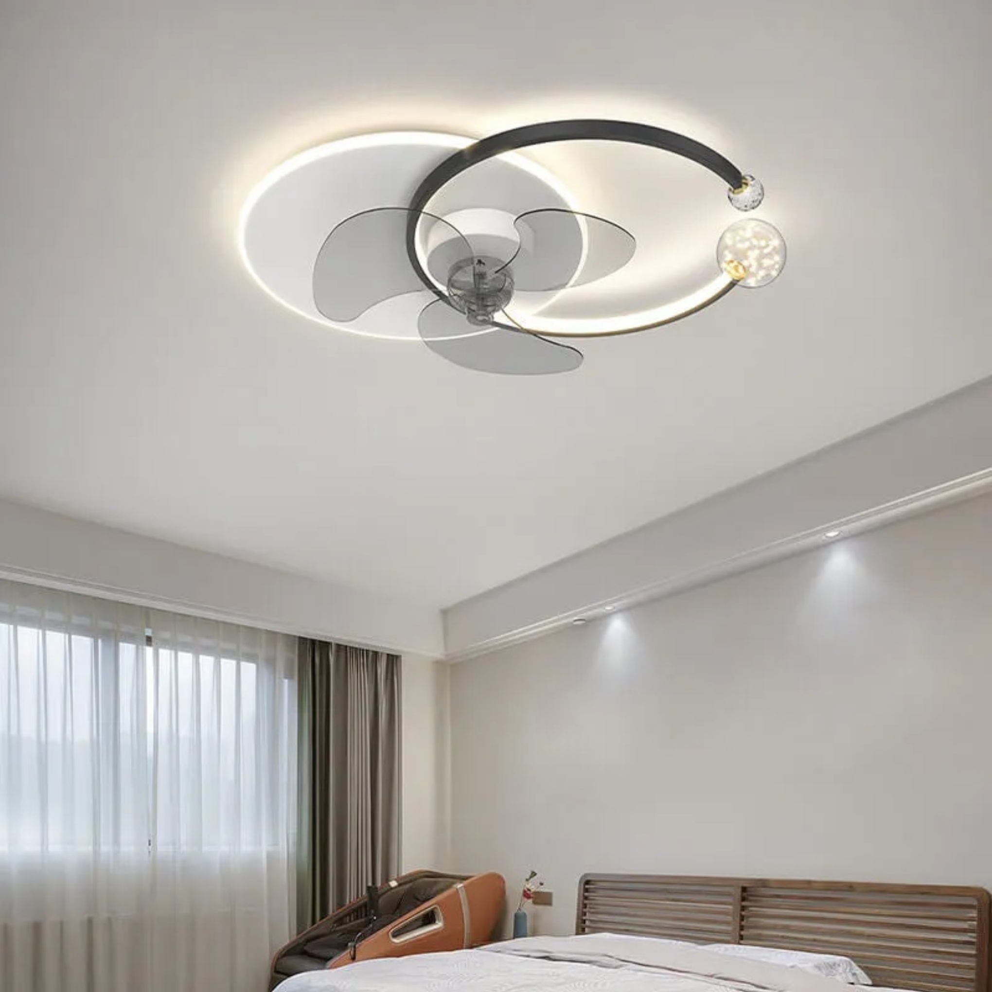 Black luxury double ring ceiling fans — Brushed Gold / 110V-120V (US/CA