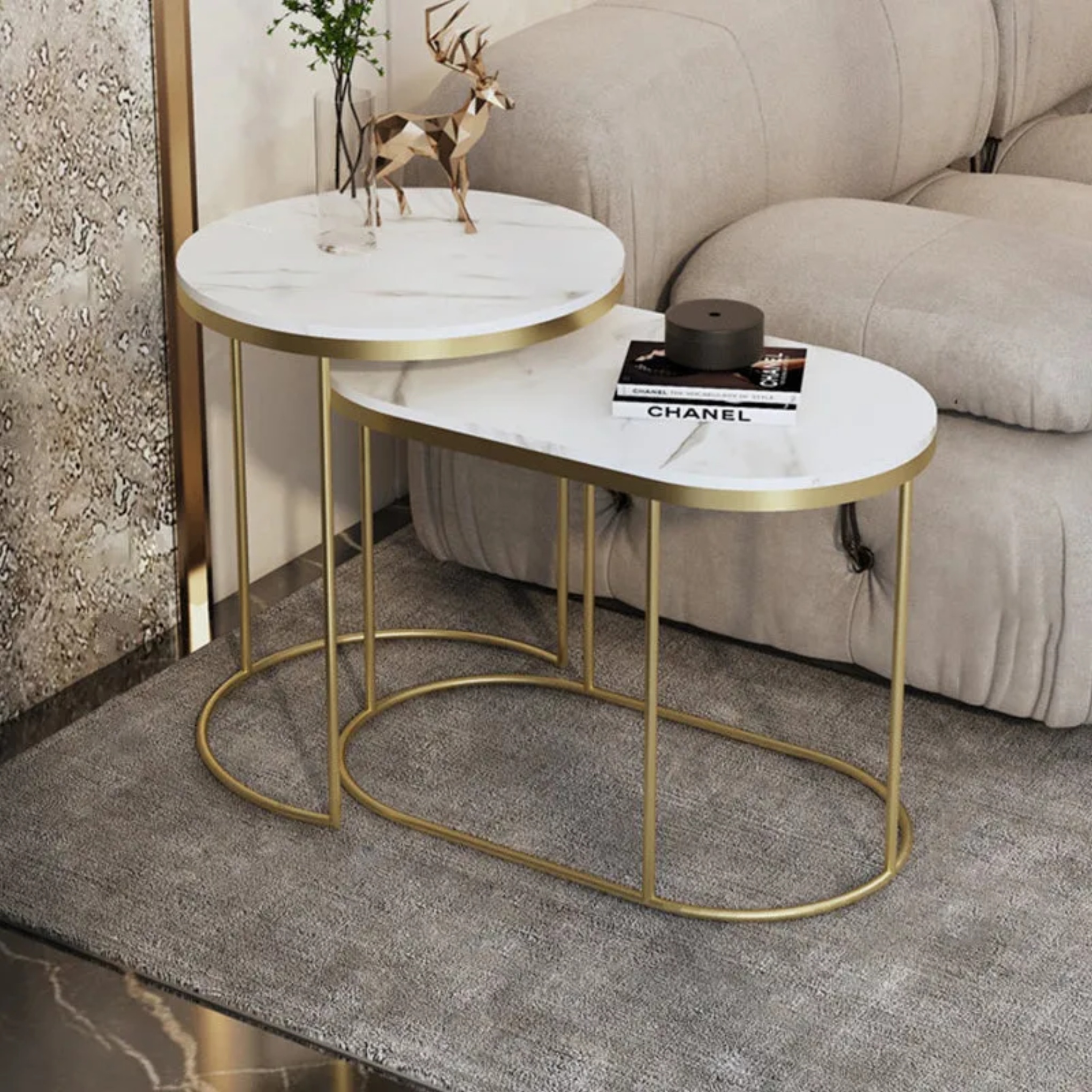 Luxury end sintered white end & side tables in stone — Gold