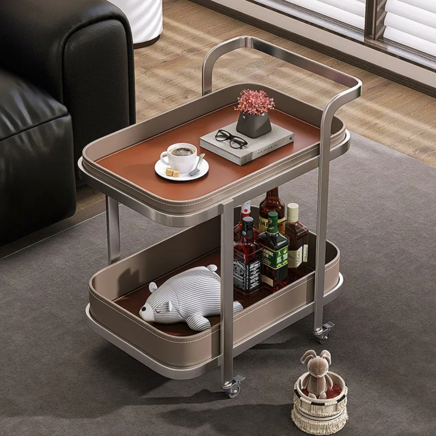 Lighom luxury rectangular leather coffee tables — Khaki