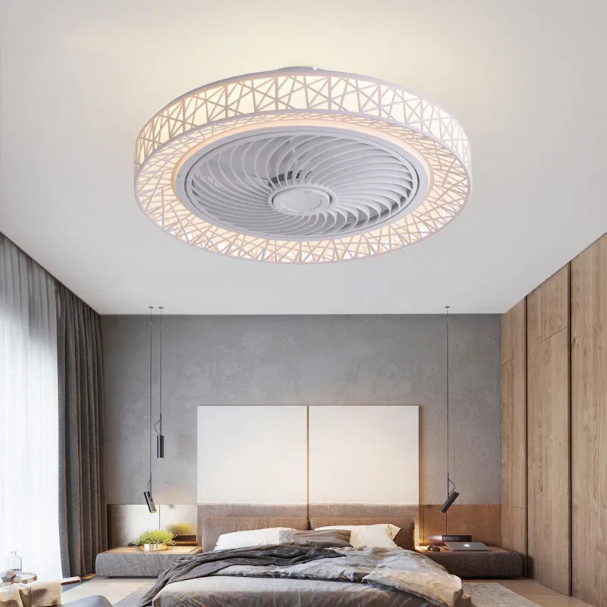 Luxury round lace acrylic ceiling fans — White / Dimmable with Remote / 110V-120V (US/CA