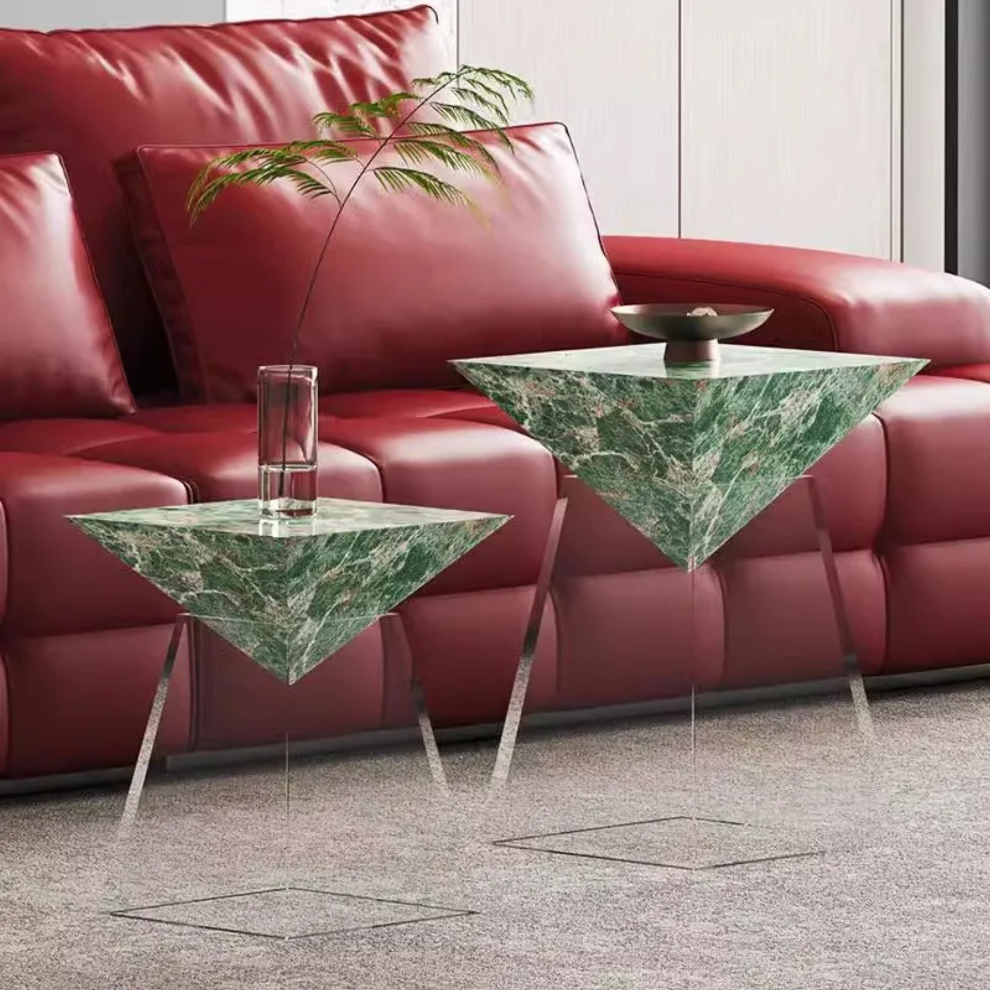 Luxury end cone coffee tables in acrylic — 13.39" L x 13.39" W x 17.72" H / Light Green