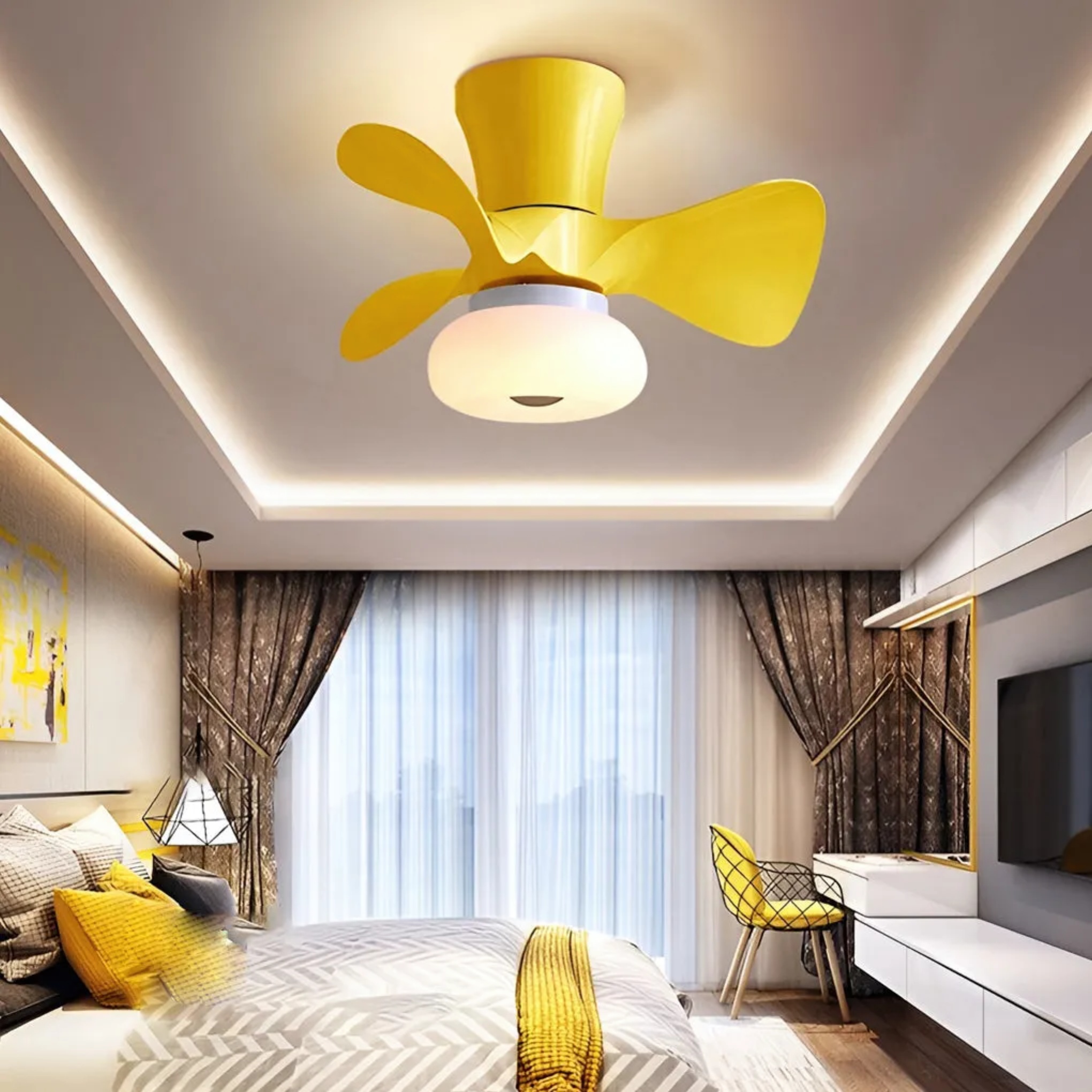 Lighom modern macaron 3-step yellow kids ceiling fans in synthetic