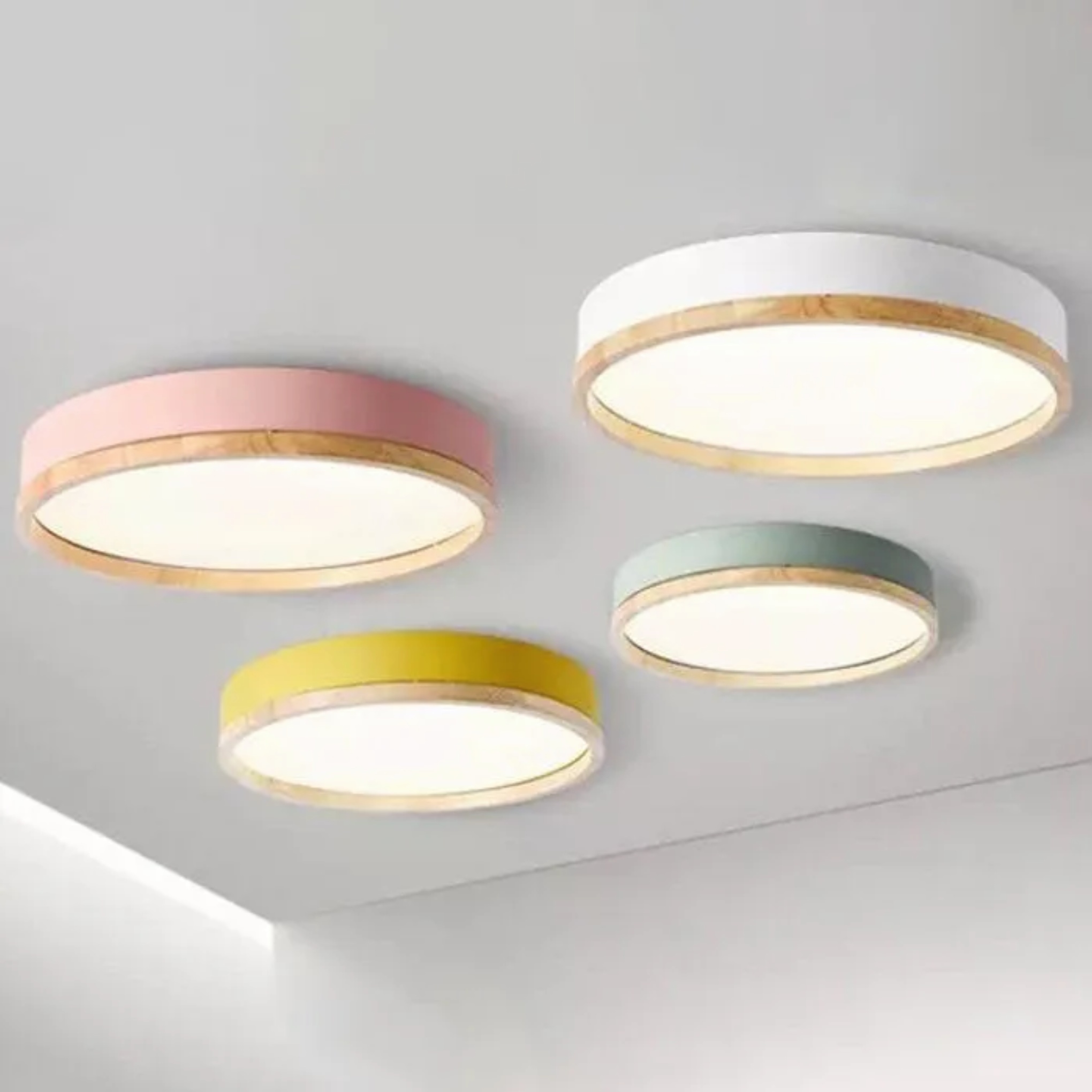 Creative round macaron green acrylic flush mount lighting — 11.81" W x 2.64" H / Warm White (3000K) / White