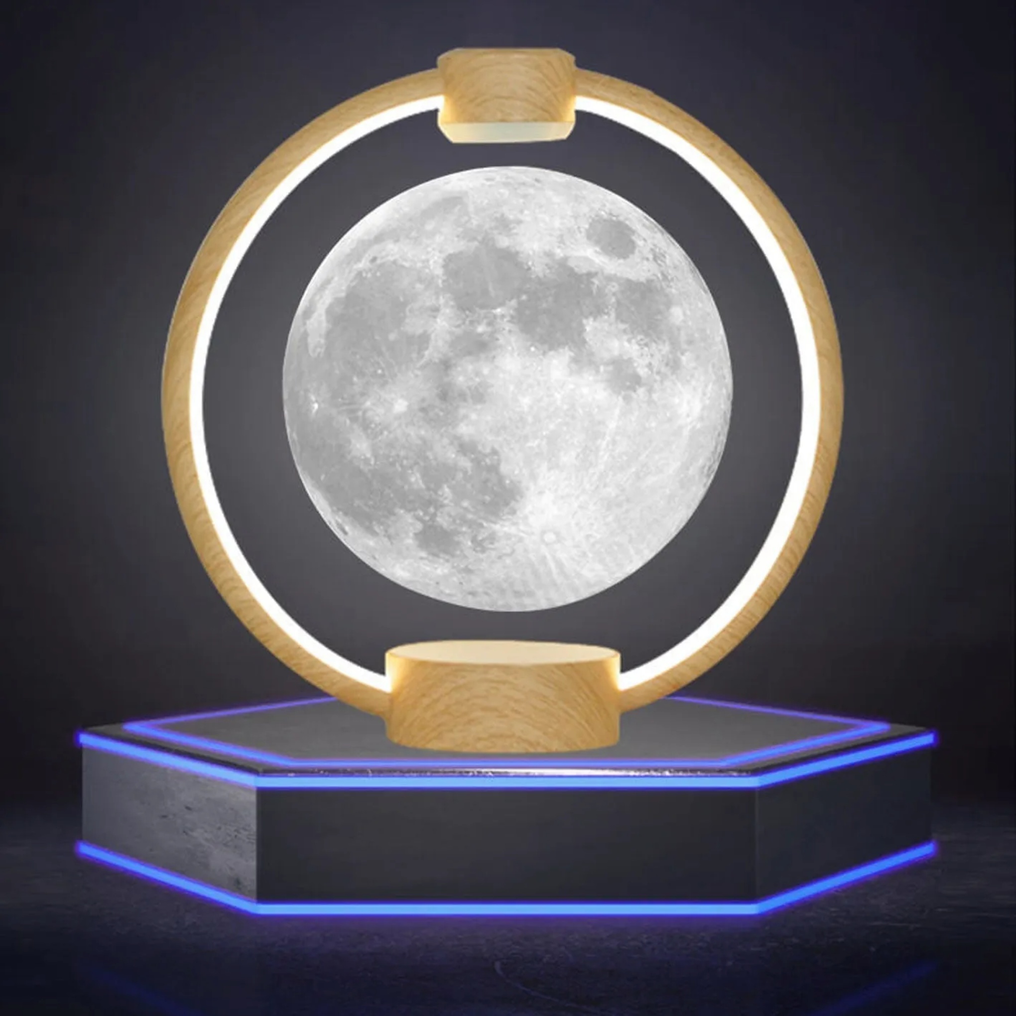 Lighom creative night moon natural table lamps in wood — 110V-120V (US/CA)
