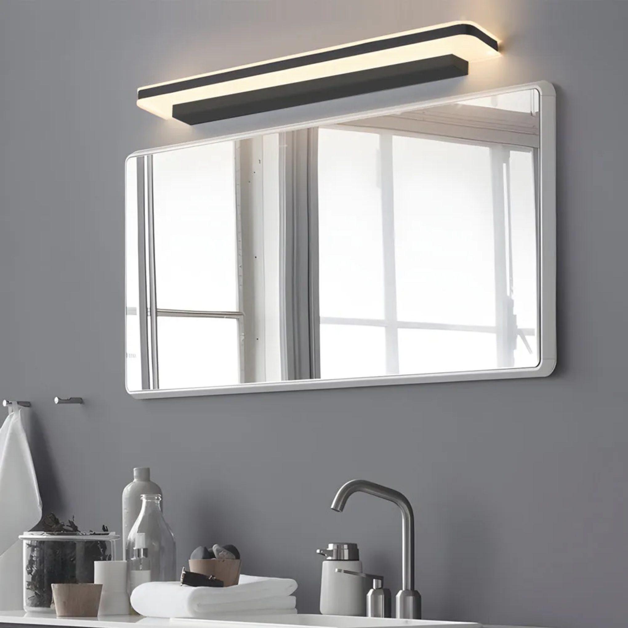 Lighom modern matte vanity black bathroom vanity lighting in acrylic — 15.7" W x 2.4" D x 1.8" H