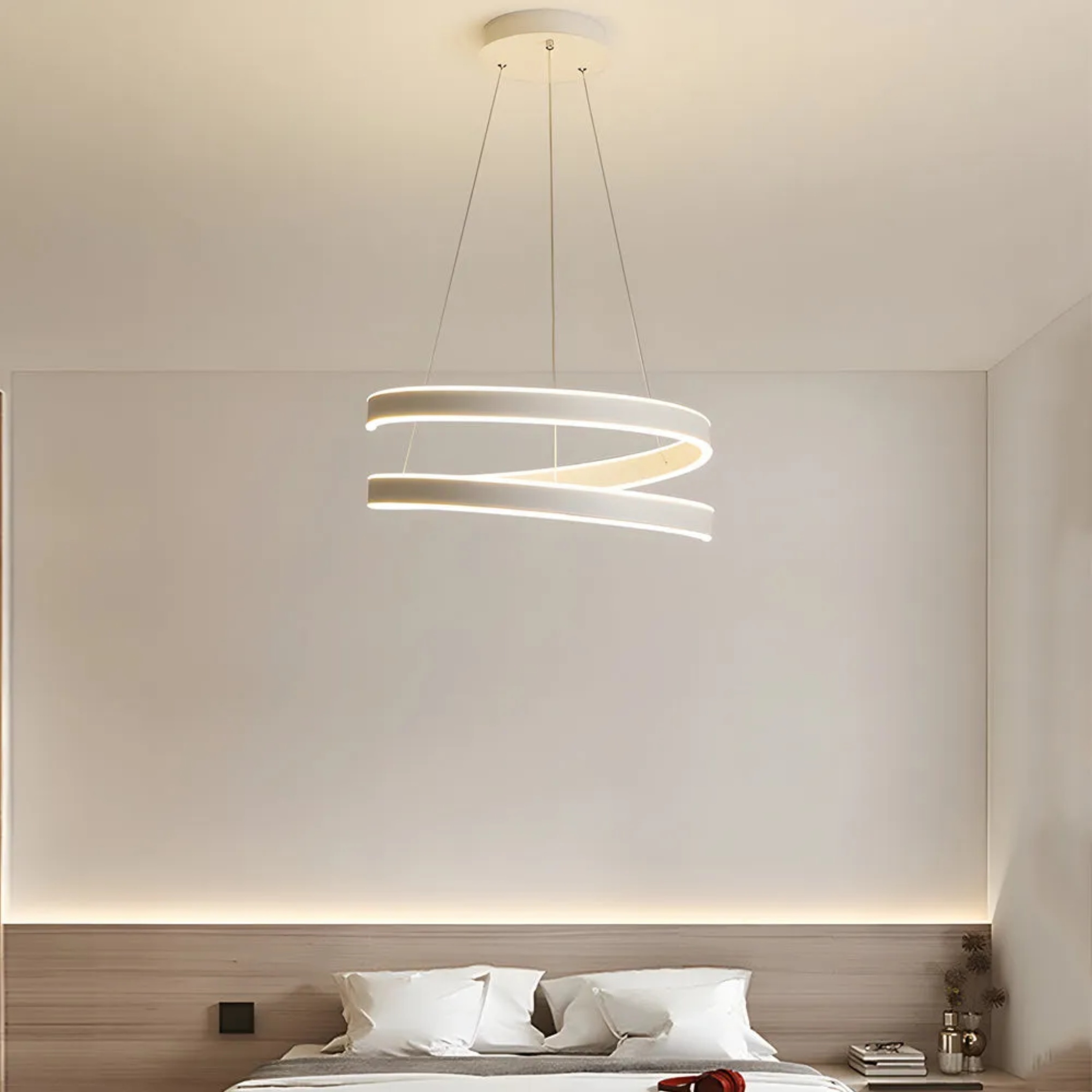 Matte twisted white pendant lighting — 15.7" Diameter / 3-Color Changeable