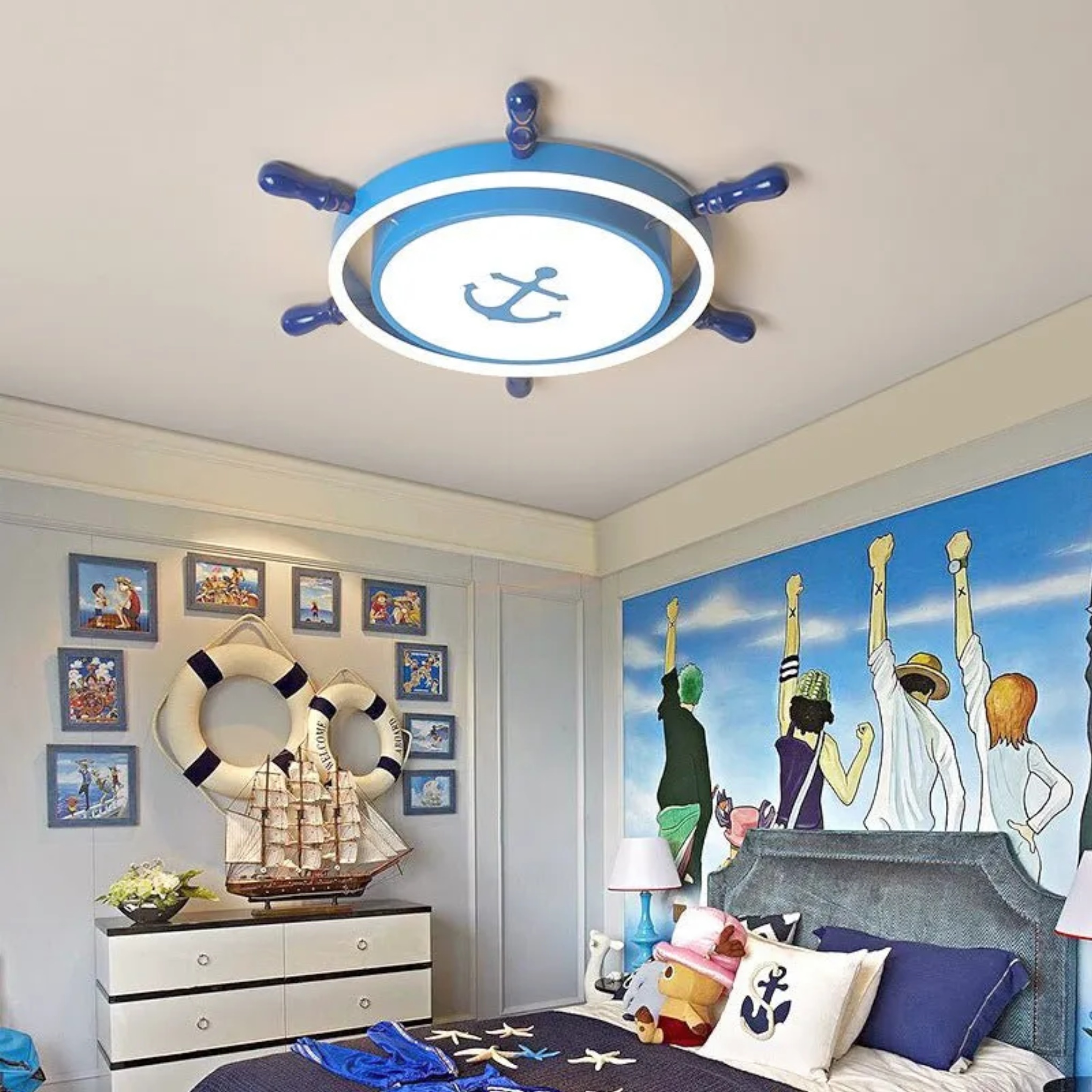 Lighom modern decor high-transmittance blue flush mount lighting in synthetic — Cool White (6000K)
