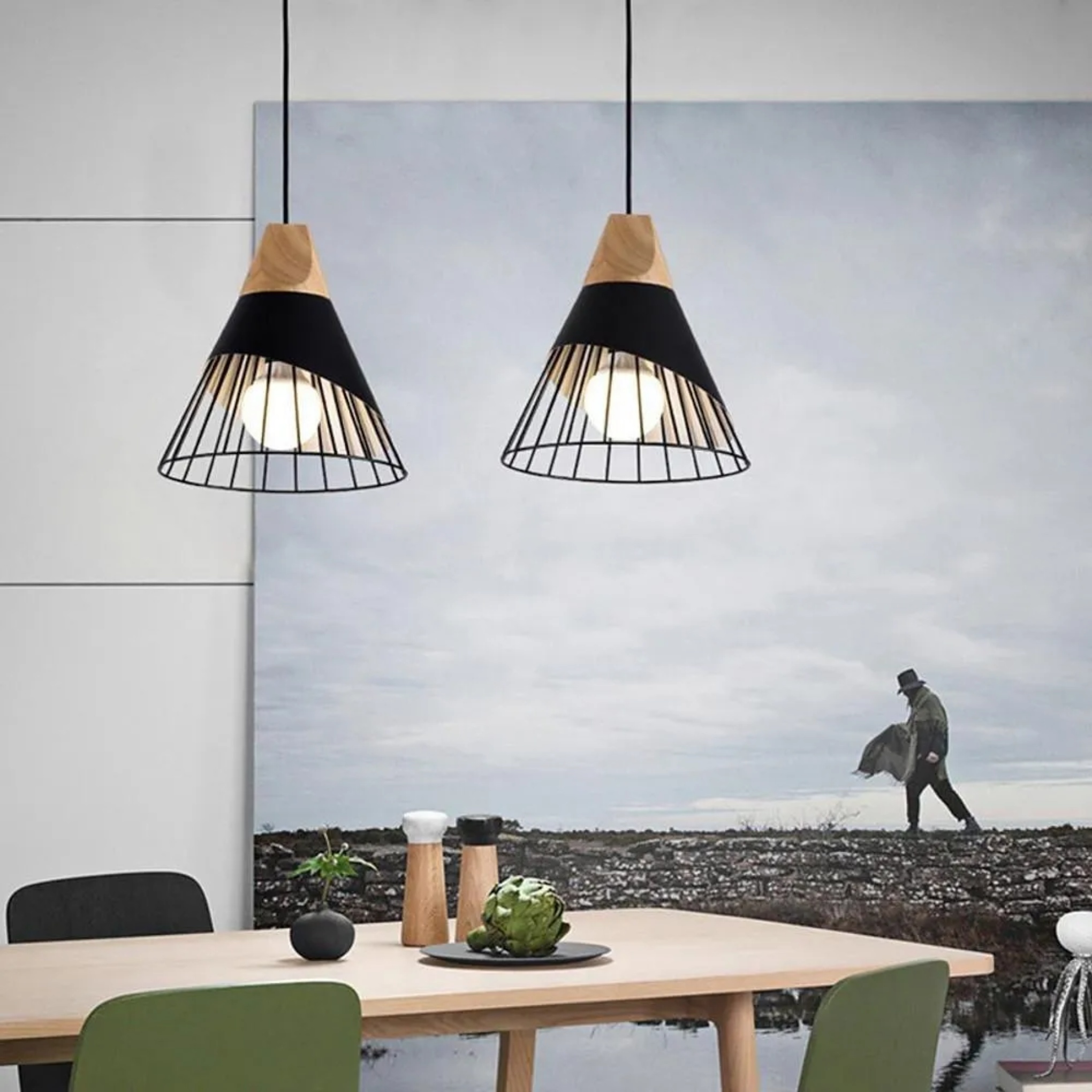 Industrial cone abstract metal pendant lighting — White