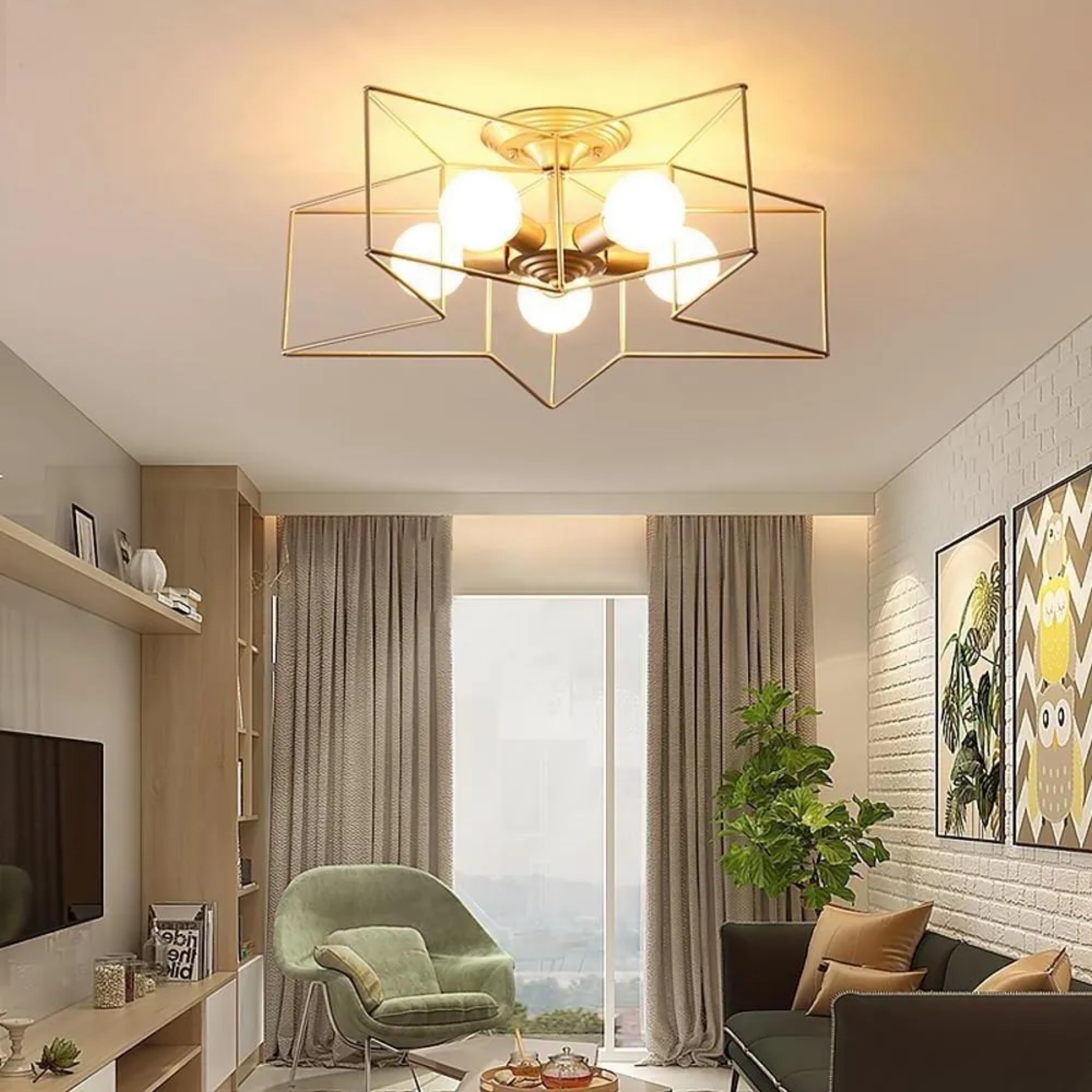 Black metal star semi-flush mount light - modern — Matte Black