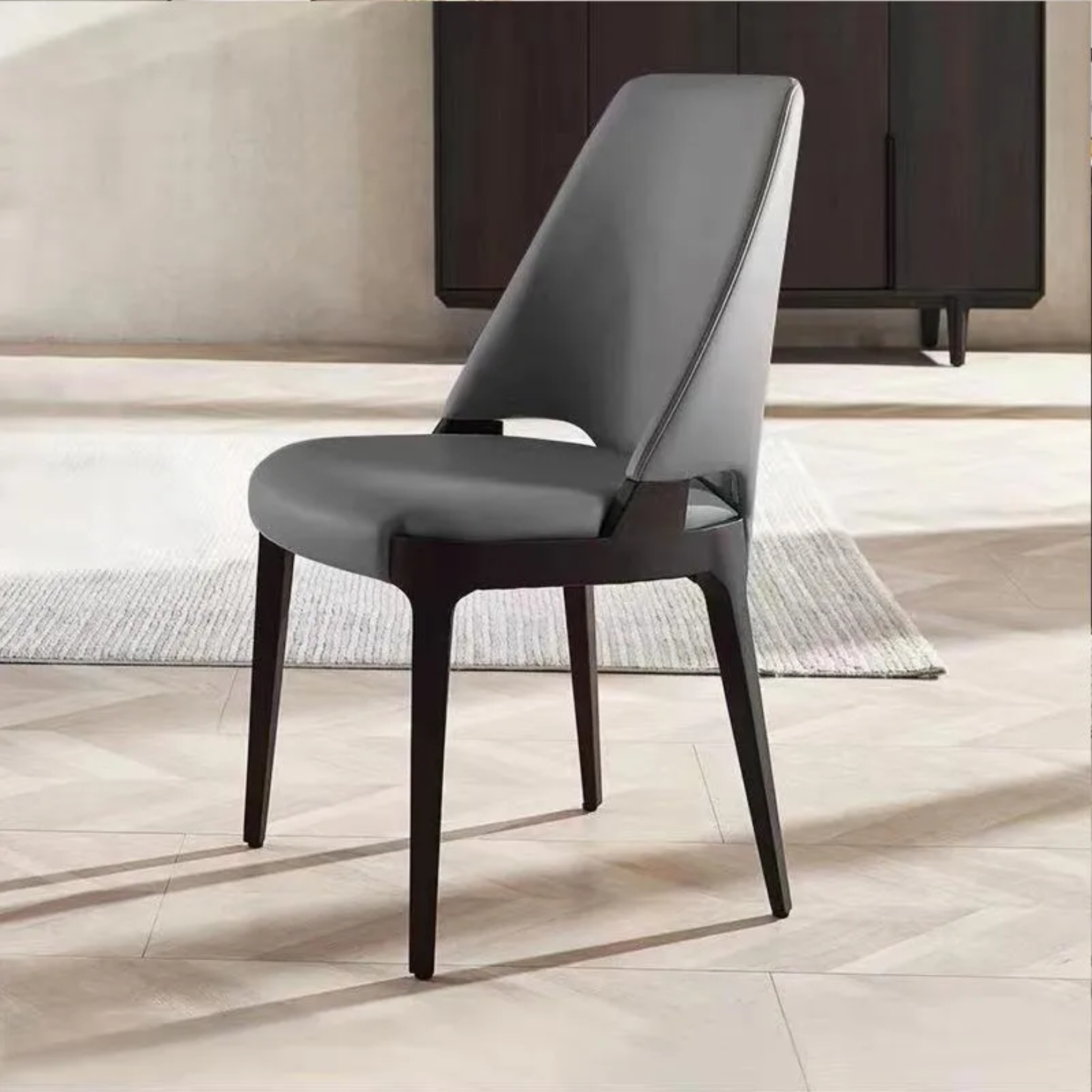 Luxury upholstered microfiber gray dining chairs & benches in leather