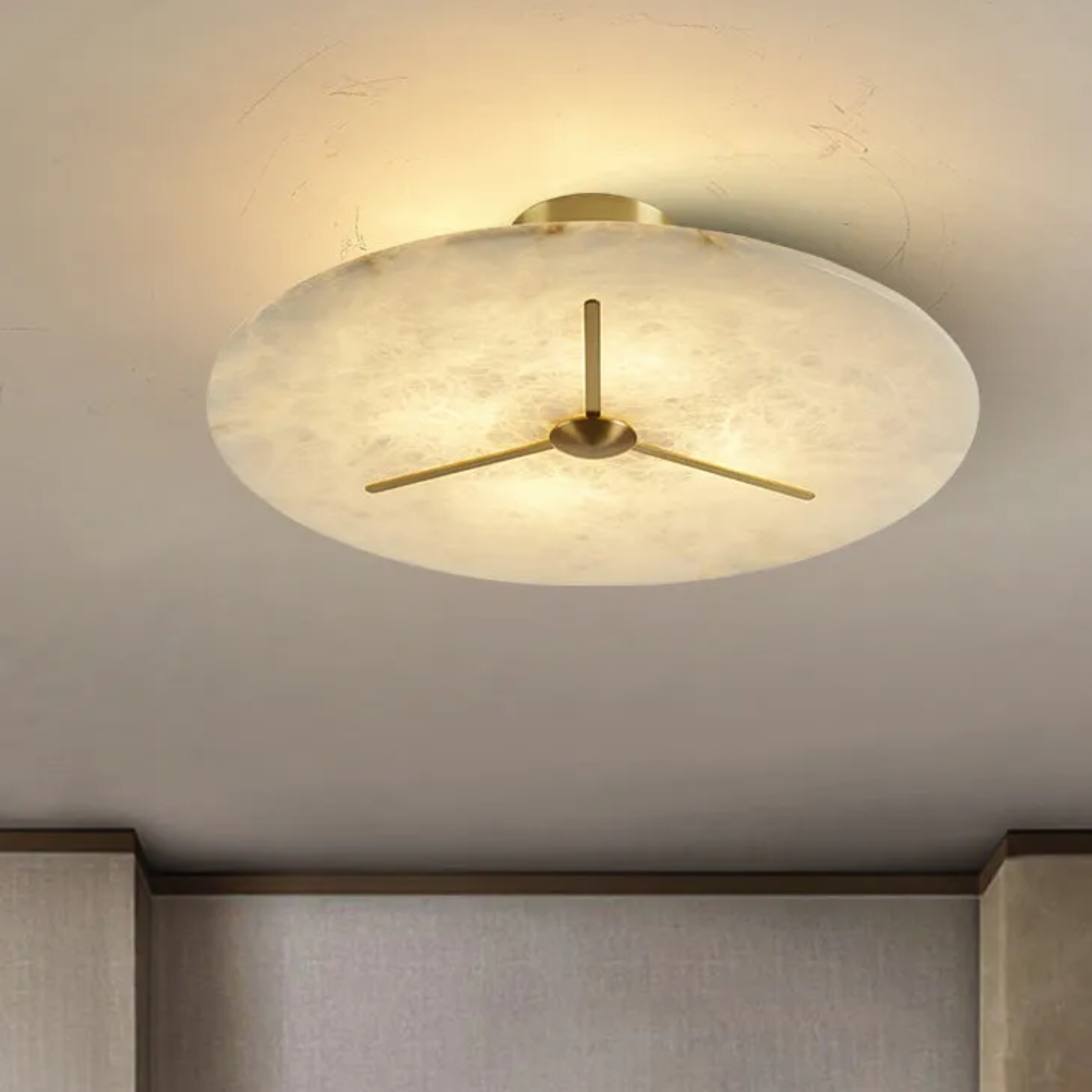 Mid-century clock alabaster glass semi-flush mount light — 4.72" H x 11.81" Dia / 110V-120V (US/CA)