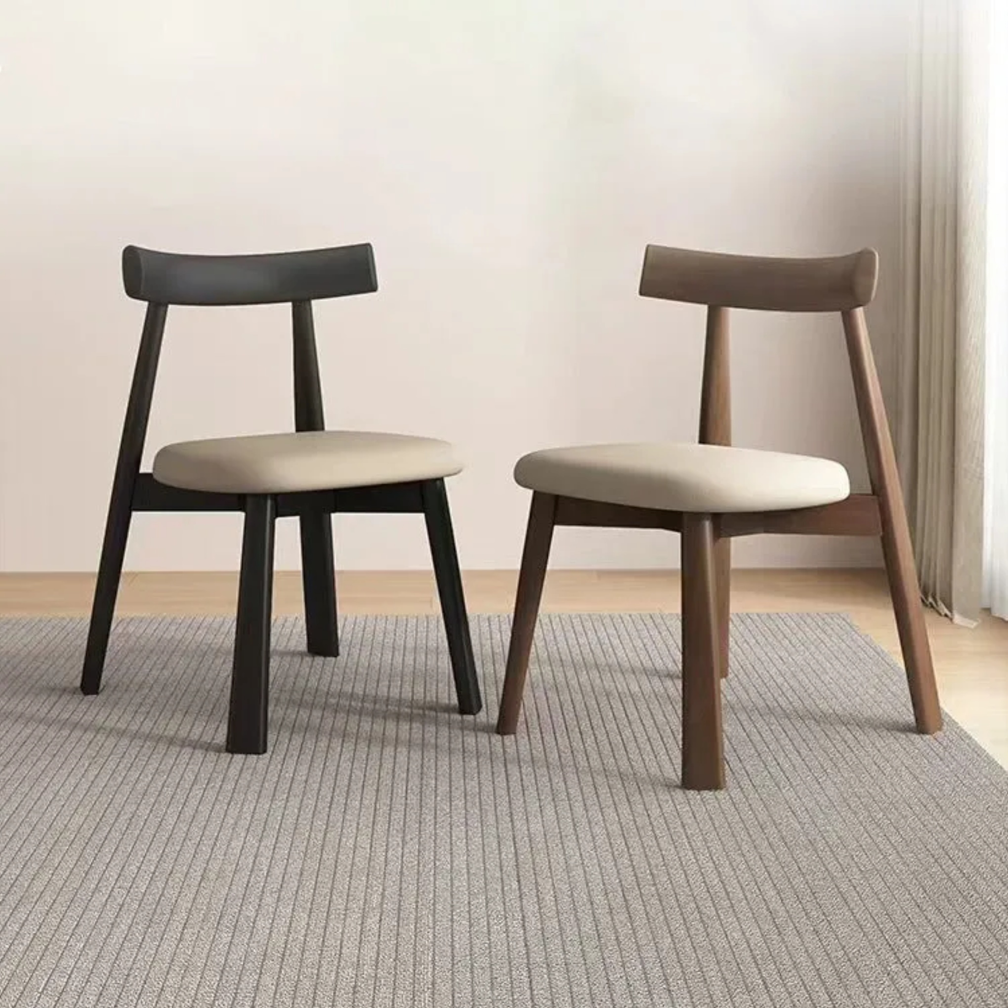 Mid-century curve microfiber leather wood dining chairs & benches