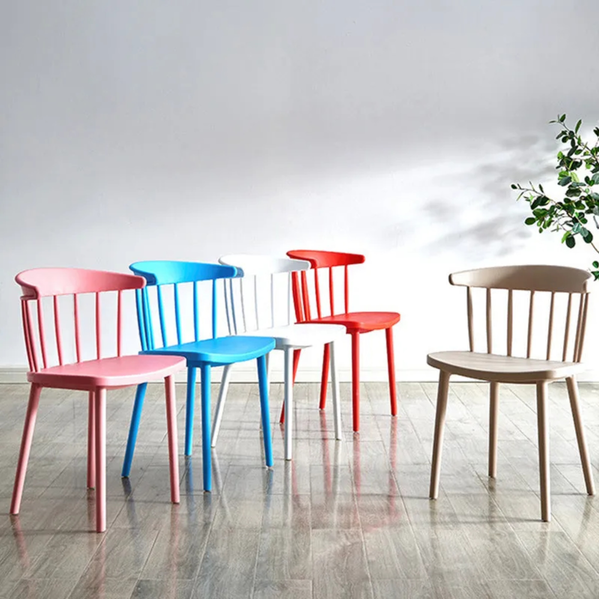 Black mid-century curved open-back dining chairs & benches