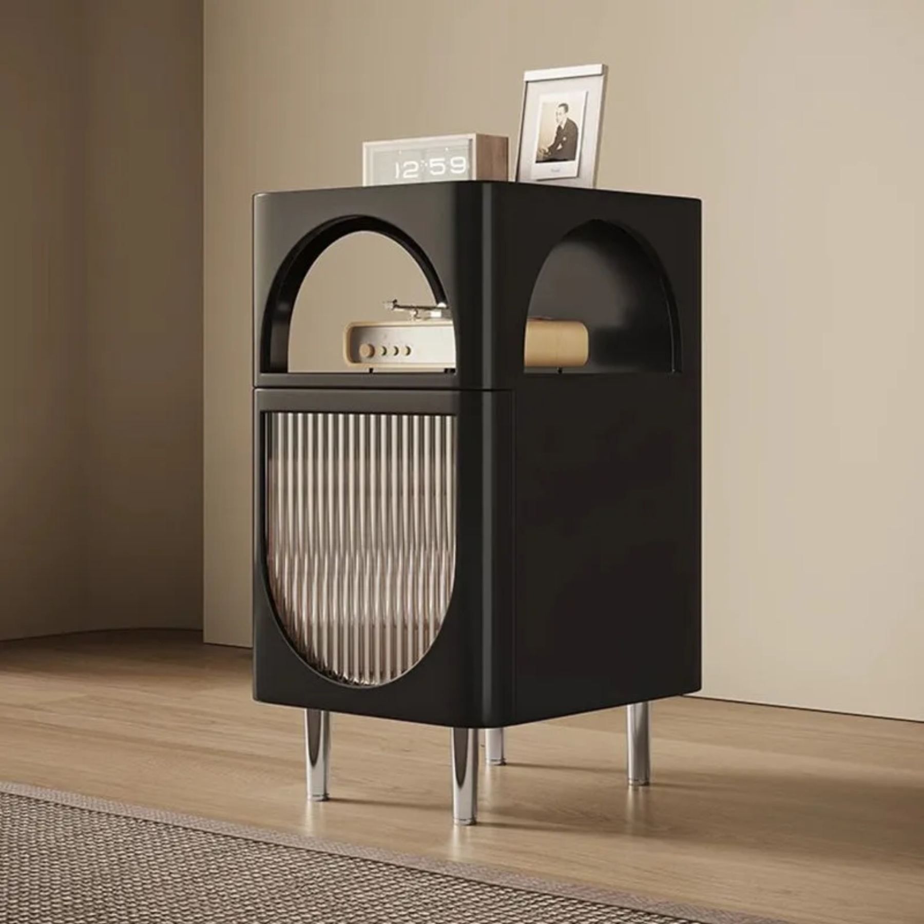 White mid-century 2-tier 1-drawer nightstands