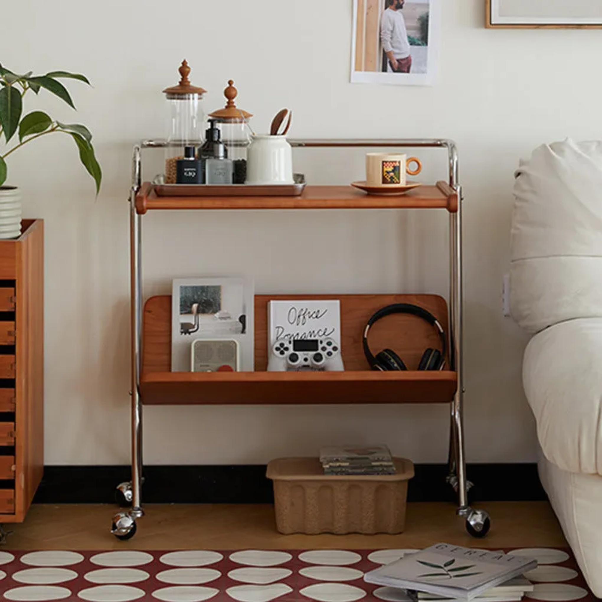 Mid-century solid stainless wood end & side tables
