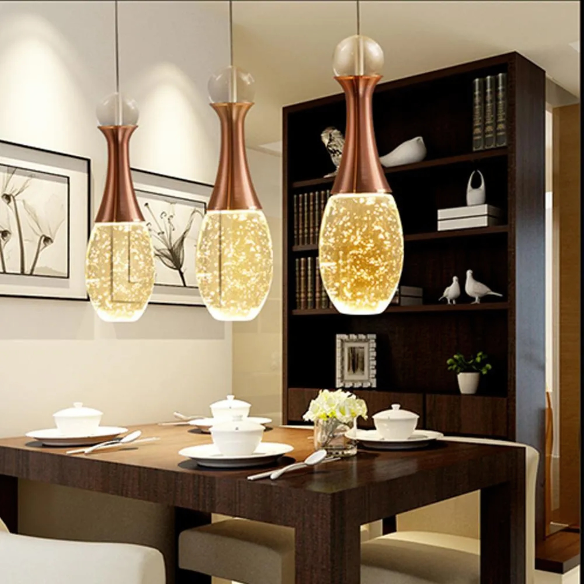 Mini wood pendant lighting — Warm White (3000K) / 3-Light