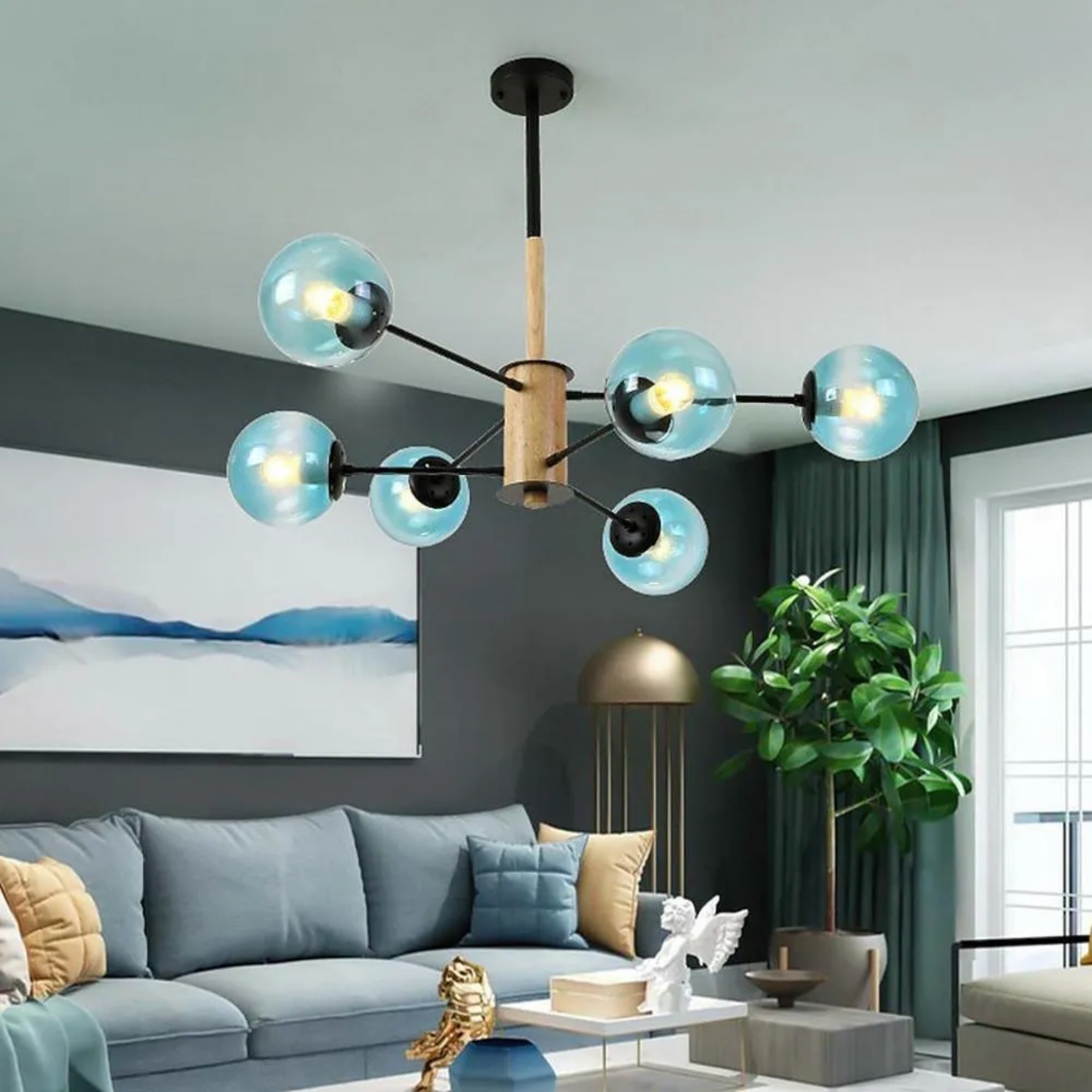 Lighom industrial sputnik mini blue chandeliers in glass — Transparent