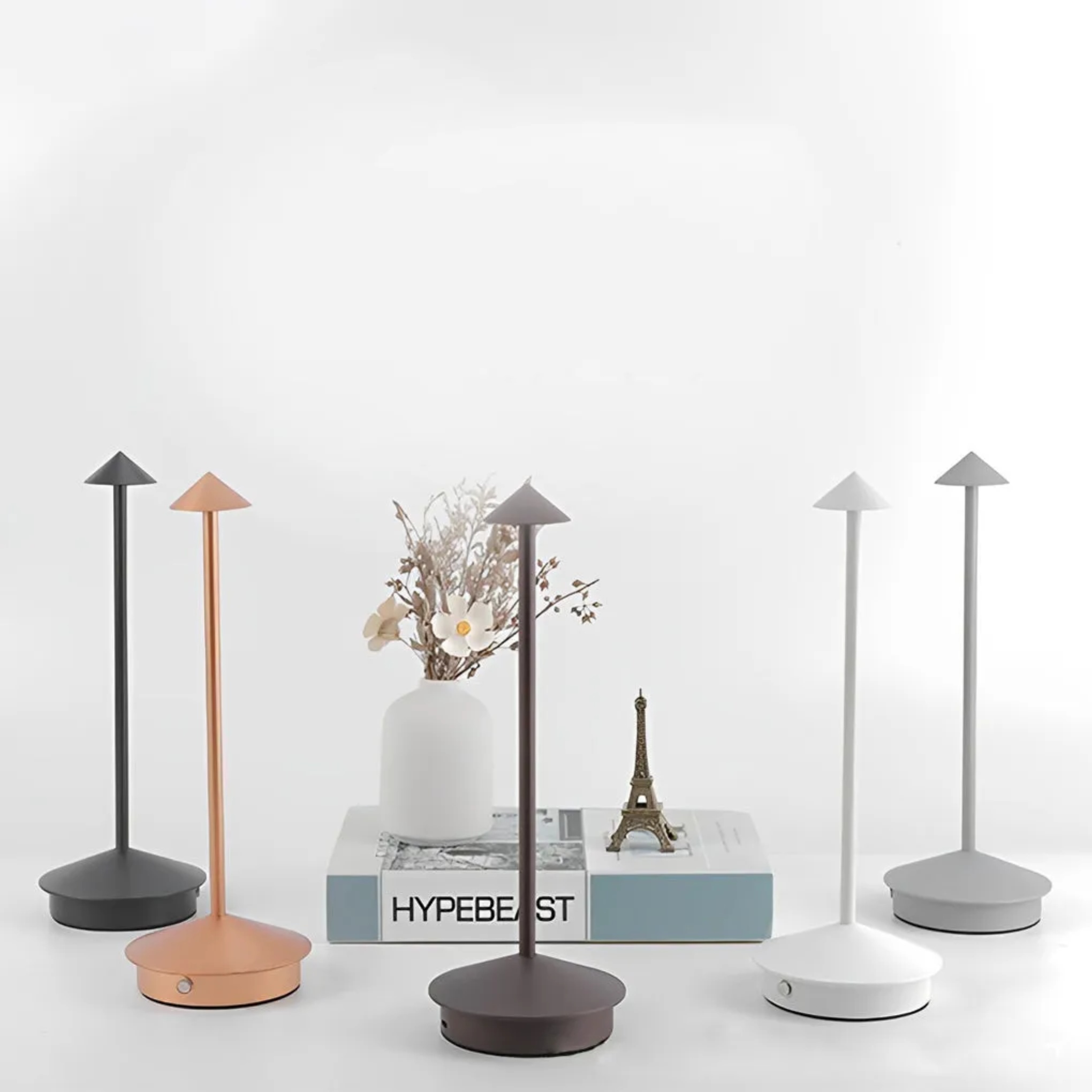 Brown mini triangle table lamps — Matte Black