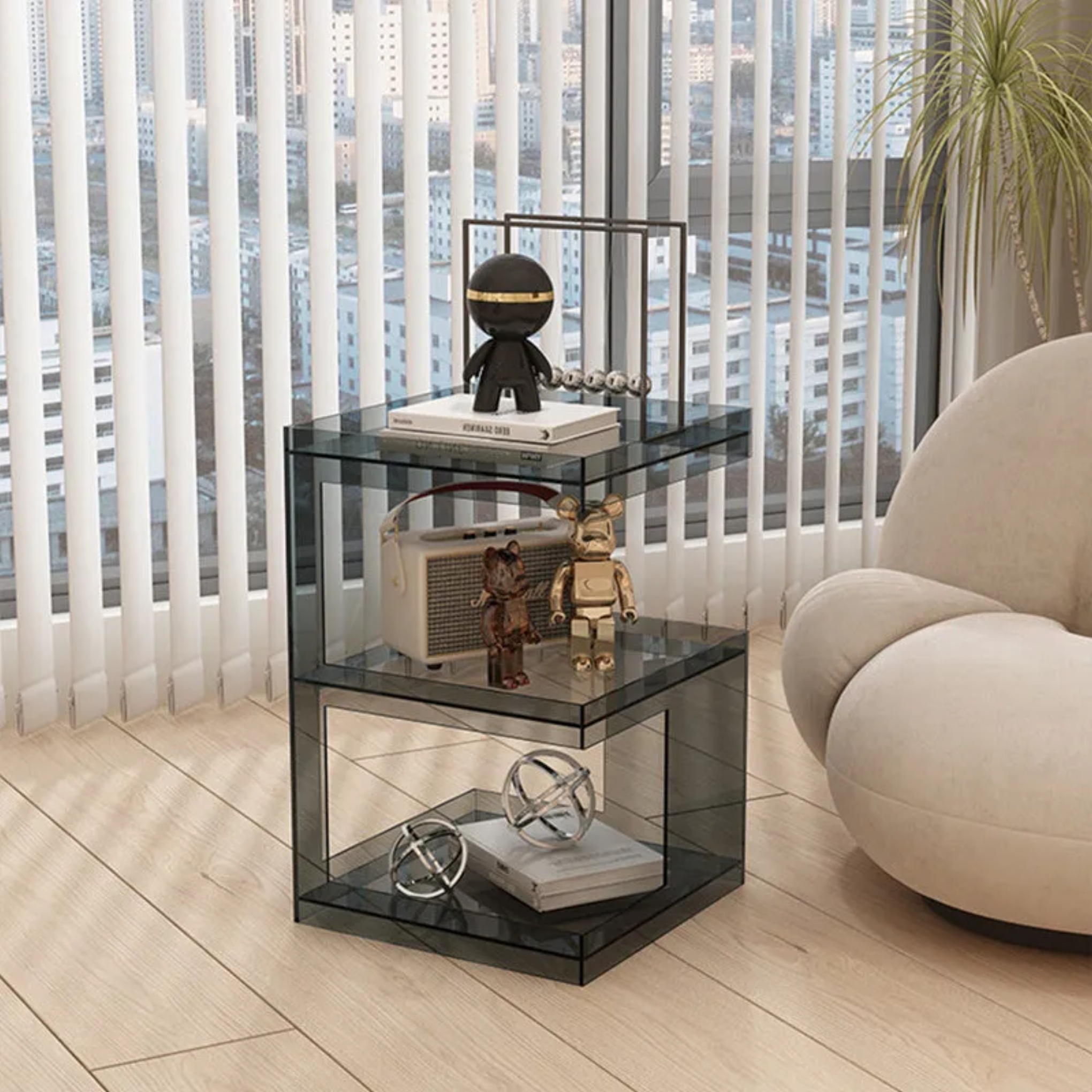 Minimalist 3-tier end & side tables in acrylic — Style A / Smoke Gray