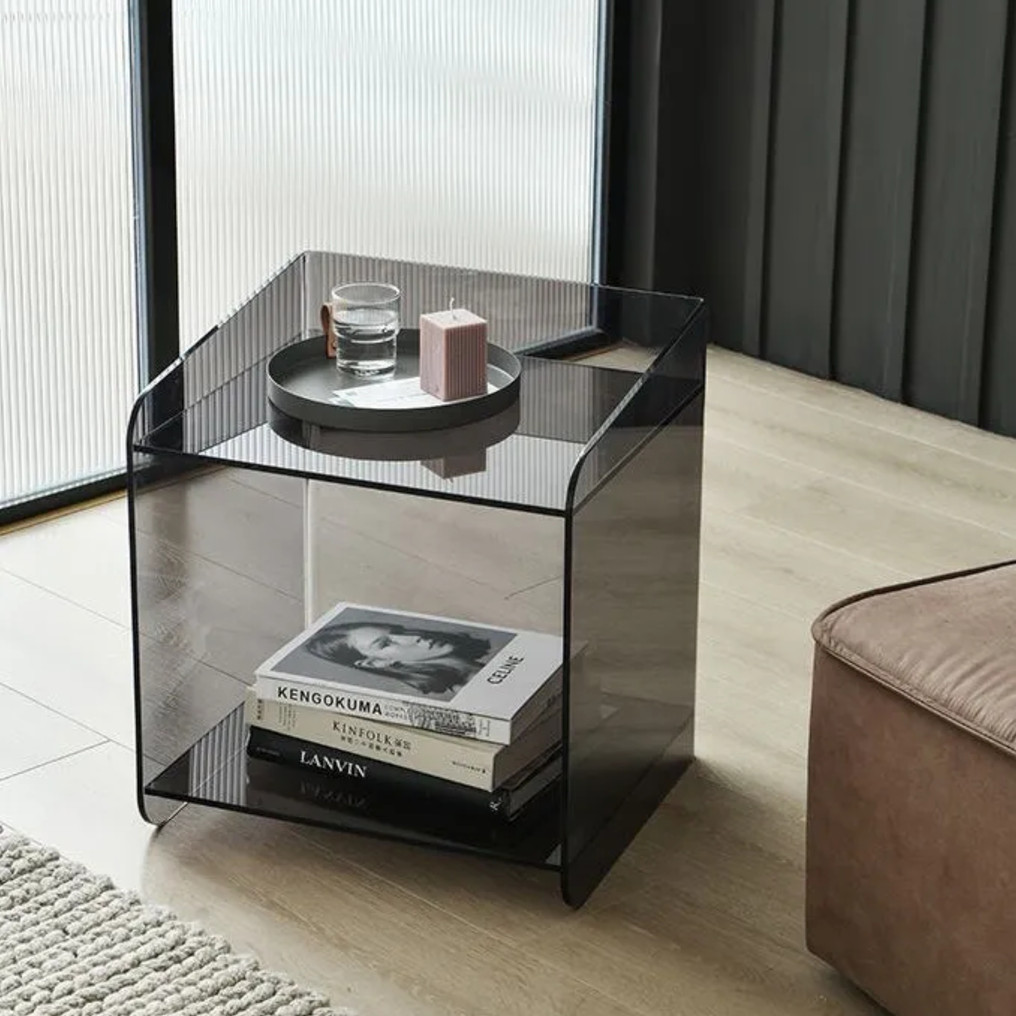 Minimalist 2-tier end gray end & side tables in acrylic — Transparent