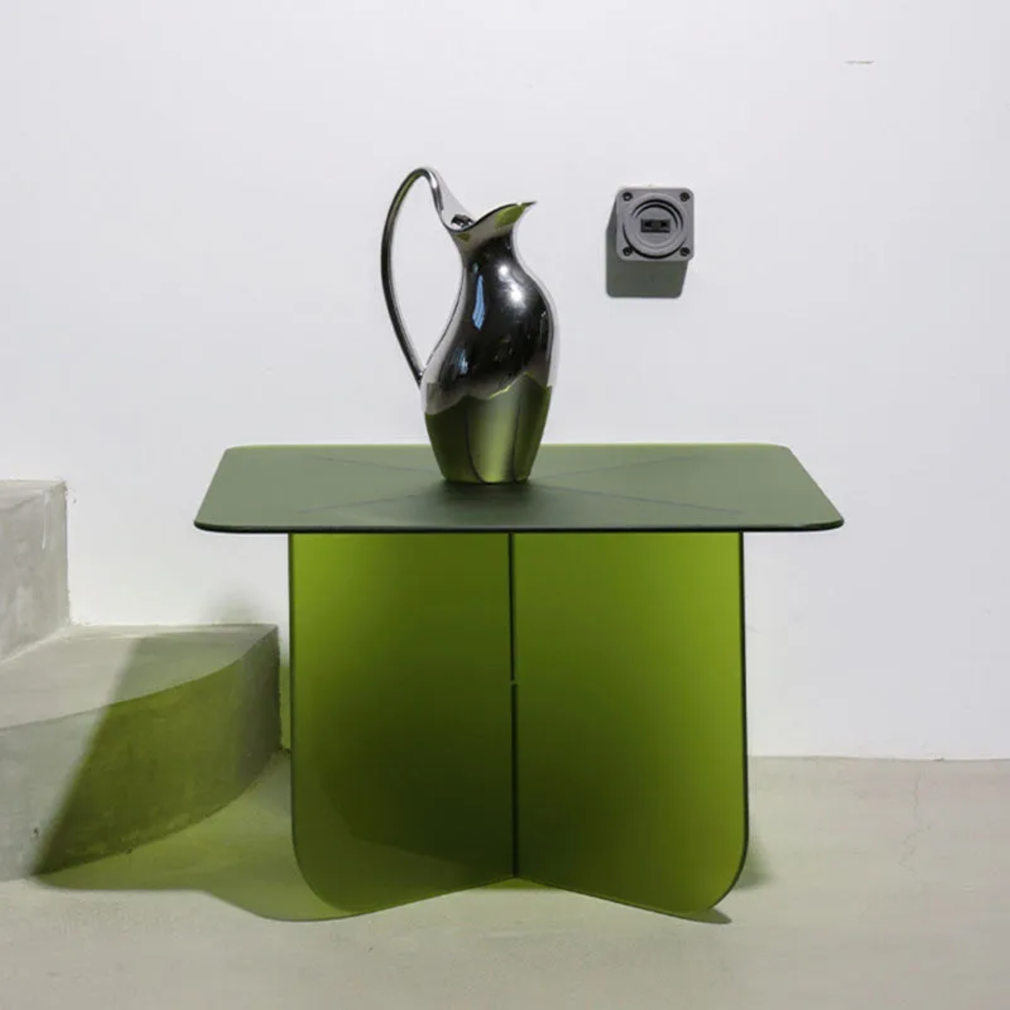 Green acrylic metal wood end & side tables - minimalist